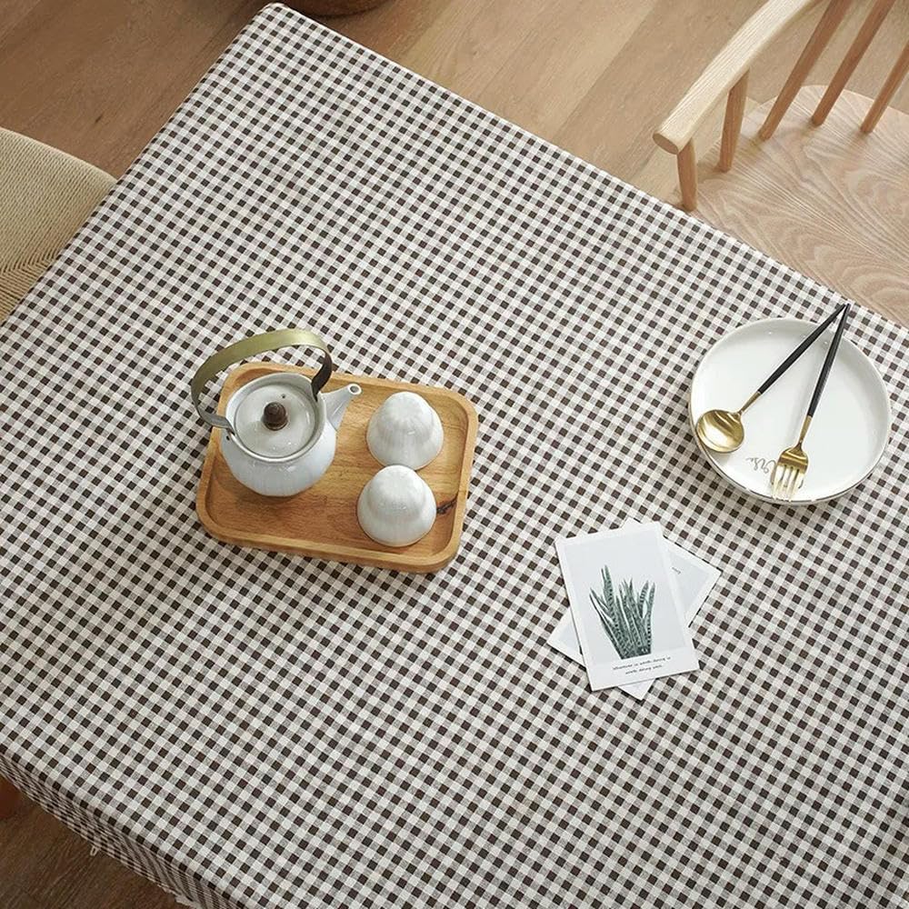 Mantel a Cuadros de 60~300cm con Encaje Cubierta de Mesa de Lino de algodón para Cubierta de Escritorio Mantel de Mesa de té con Colgante Suave paño de Comida