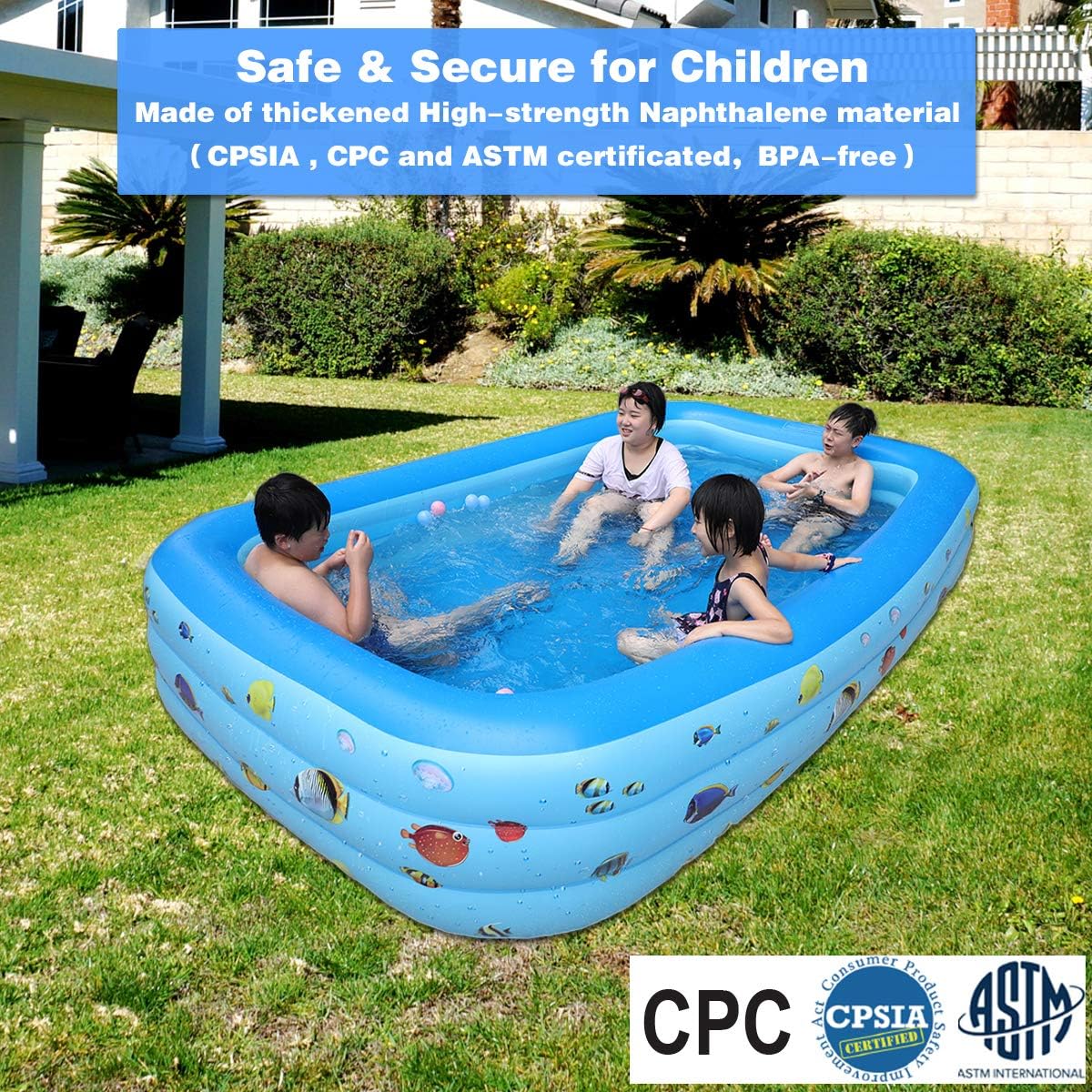 Inflatable Above Ground Swimming Pools for Kids and Adults,Thickened 116 x 67x 21 inch Rectangle Full-Sized Portable Blow Up Family Kiddie Pools for Summer Water Party,Outdoor Lounge Backyard(Large): Kitchen & Dining