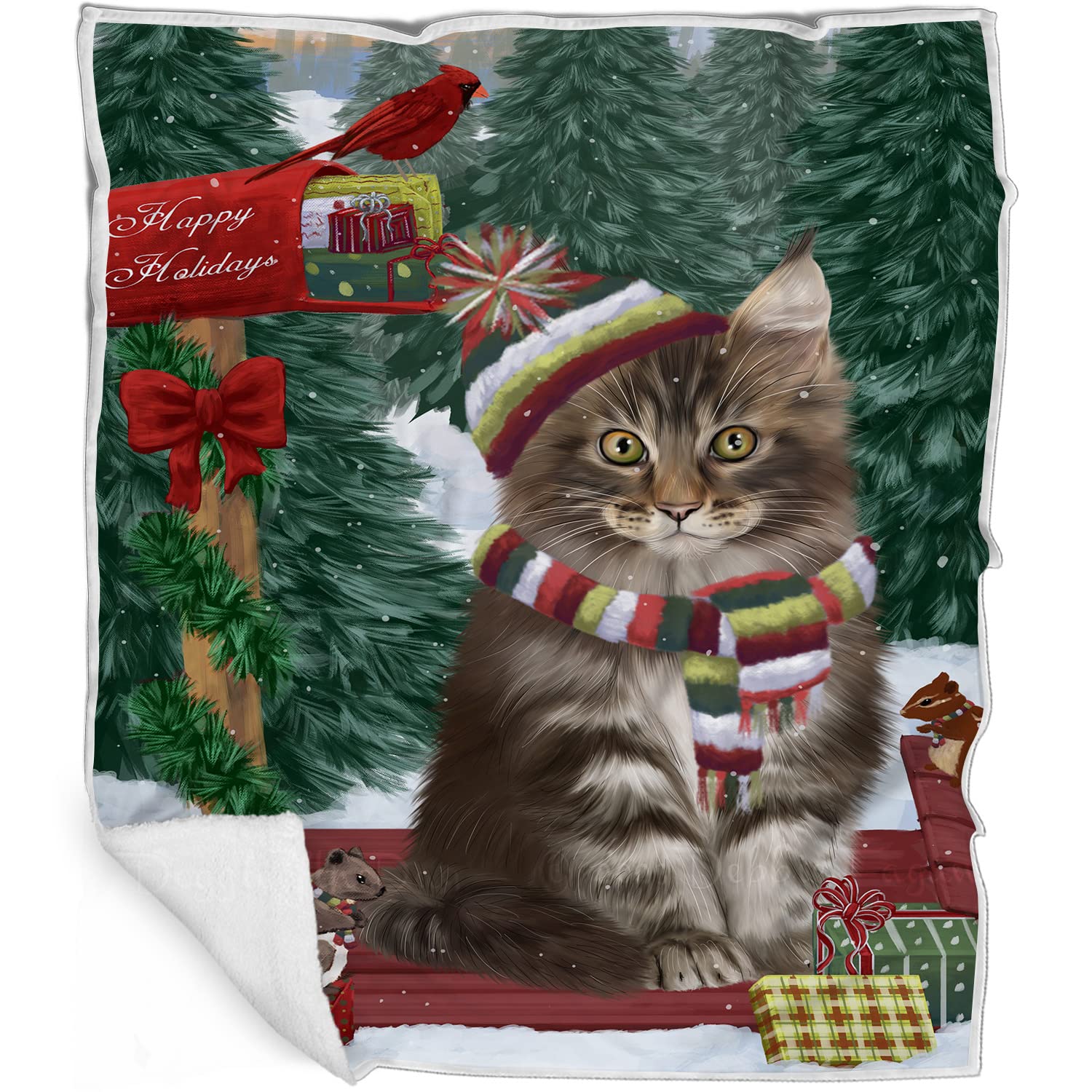 Doggie of the Day Maine Coon Cat Blanket - Merry Christmas Woodland Sled - Super Soft & Warm Pet Theme for Sofa or Bed, Warm Fleece, Sherpa or Woven Material, BLNKT51121 (30x40 Fleece)