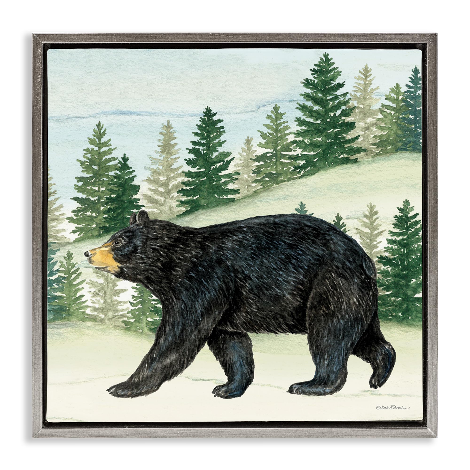 Ours noir dans les bois poster encadré Stupell illustration forêt cadre blanc