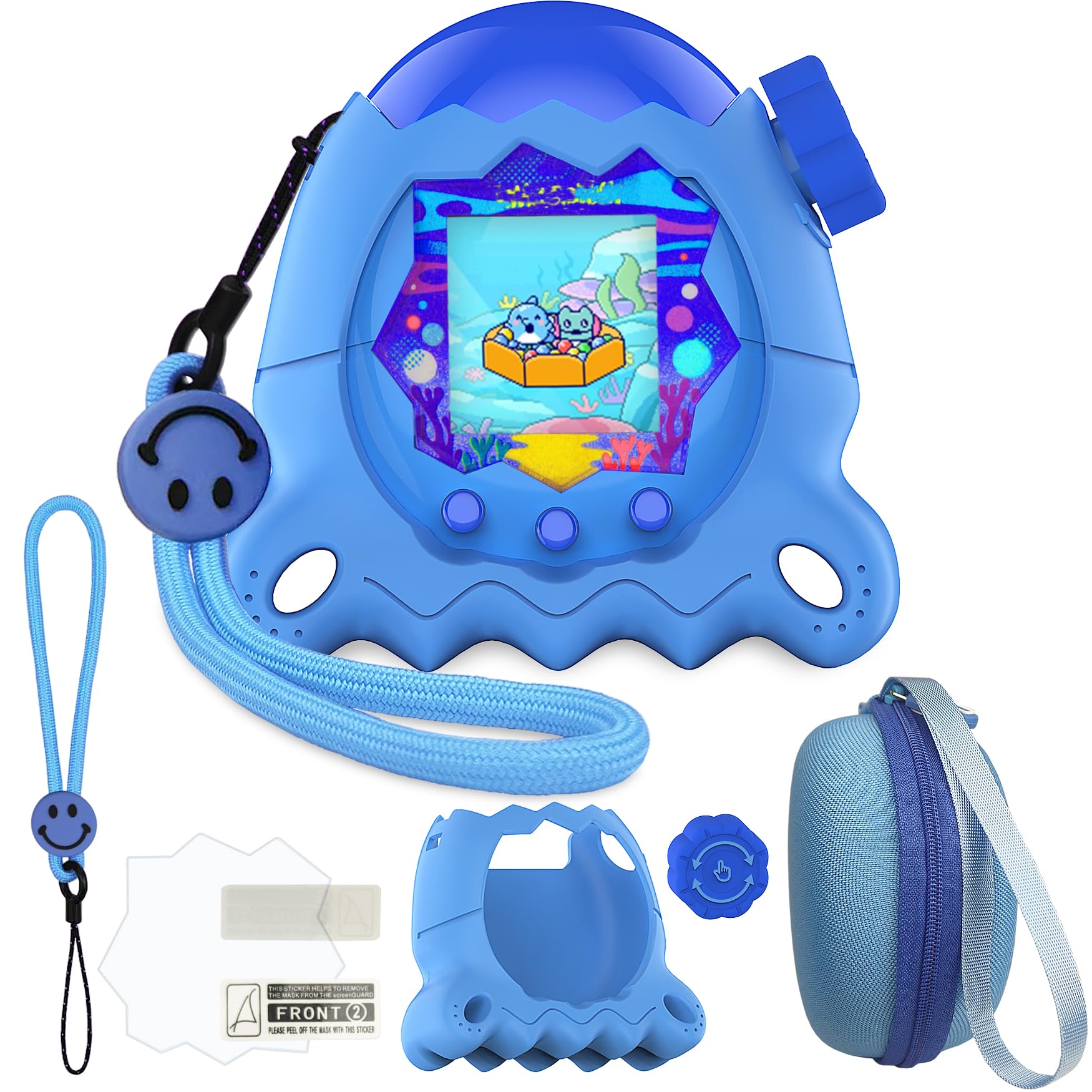 JCHPINE Protective Cases for Tamagotchi Paradise Electronic Pet, Hard Case and Silicone Cover for Tamagotchi Paradise Pet with Screen Protector and Lanyard (Blue)