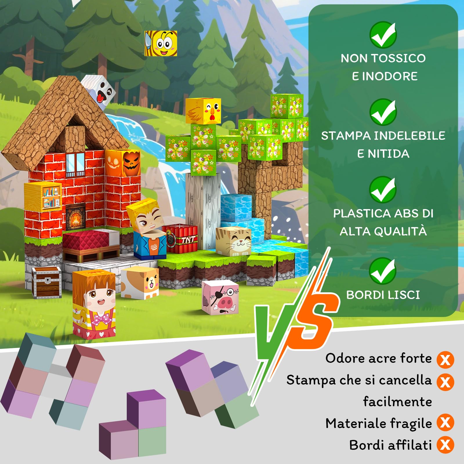 Costruzioni Magnetiche per Bambini 100 PCS 2CM 3+ Giochi Cubi Magnetici Blocchi Magnetic Building Blocks Giocattoli Montessori a Partire da 3 4 5 6 7 8 9 10 11 12 Anni Regali (La foresta)