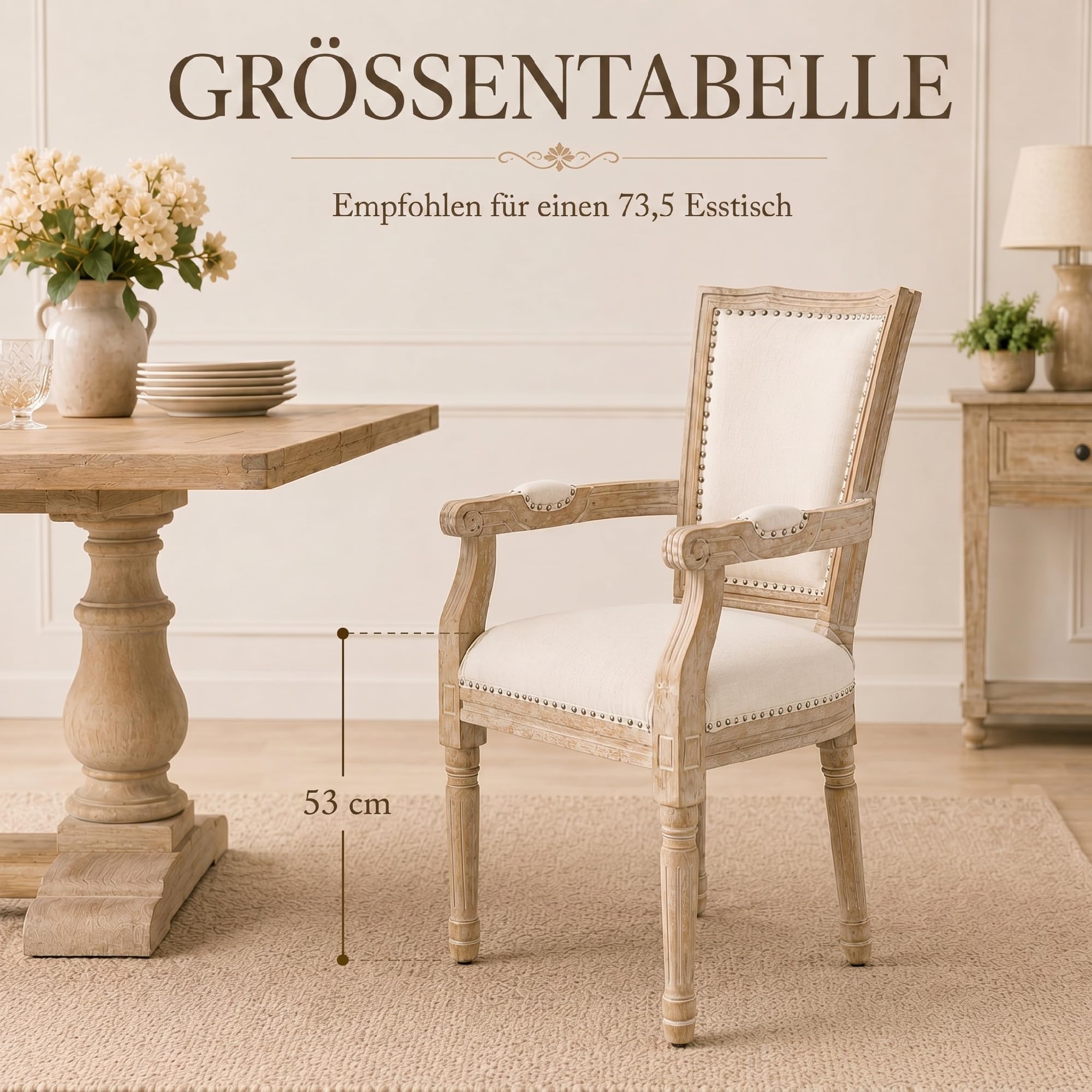HOMCOM Esszimmerstuhl mit Rückenlehne, Leinenoptik, Holzbeine, Cremeweiß
