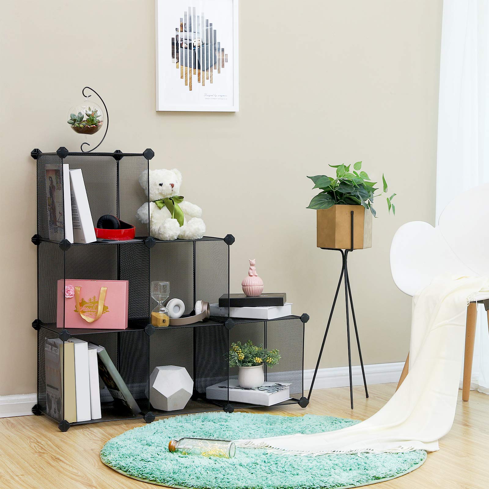 SONGMICS Super Dense DIY Bookshelf with 6 Cube Metal Mesh, Shelving