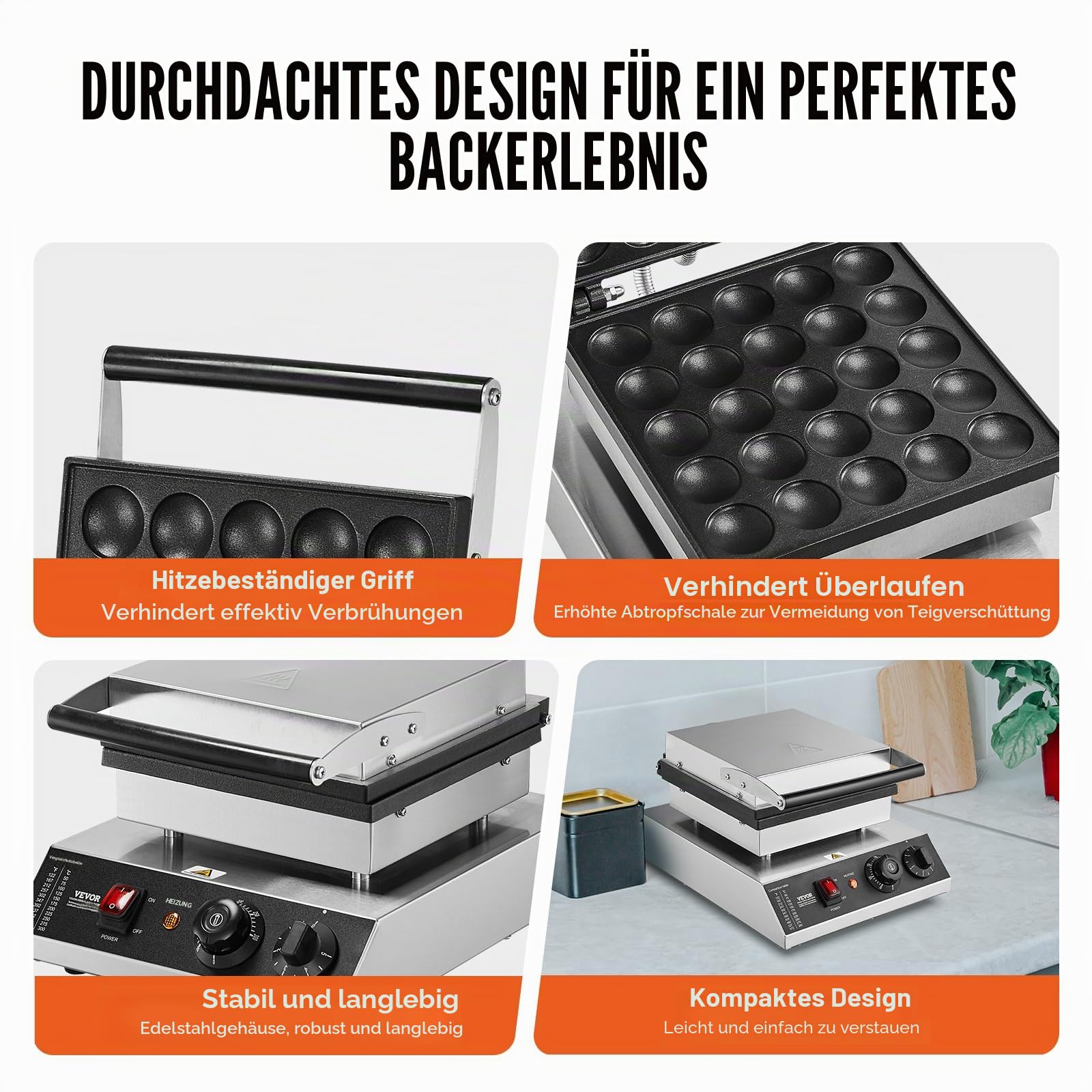 VEVOR Mini-Pfannkuchenmaker kommerzielle Dutch Mini Pfannkuchen Maschine, 25 Stk., 43 mm Durchmesser, Dorayaki-Backmaschine, 1700 W, Temperatur- und Zeitregelung, in Küchen, Cafés und Restaurants