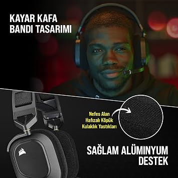Corsair HS80 RGB Kablosuz Oyuncu Kulaklığı, Dolby Atmos, Uzamsal Ses, Slipstream Teknolojisi, Dinamik RGB Aydınlatma, Discord Serfifikalı, PC/Mac/PS5 vs PS4 Uyumlu, Siyah (CA-9011235-EU)