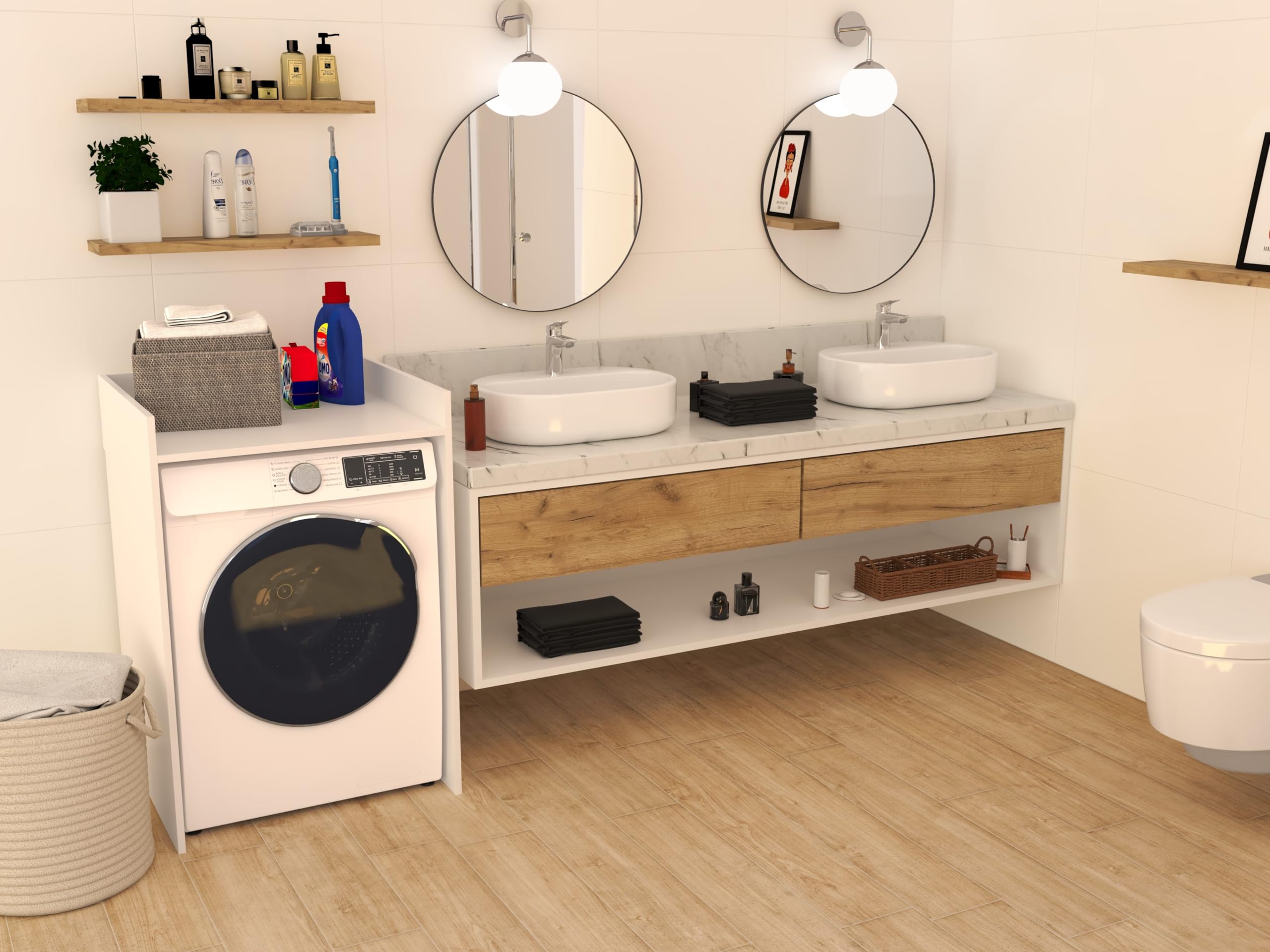 defiPad Waschmaschinenschrank für Waschmaschine oder Wäschetrockner | Stylisch und praktisch Waschmaschine Trockner Schrank | Waschmaschinenregal | Waschmaschinenüberbau | 66x97x62 cm (Weiß)
