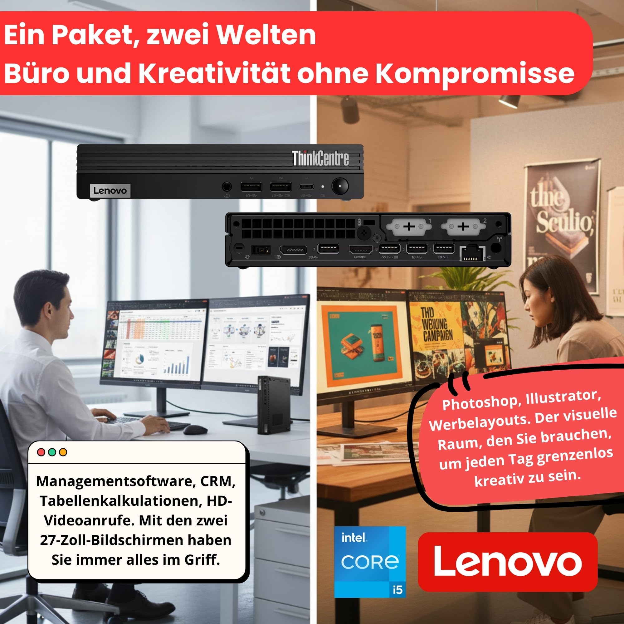 Bundle Lenovo All-in-One 27 Pollici Core i5 10500T 16GB RAM 512GB SSD WiFi USB-C Windows 11 3 Anni Garanzia