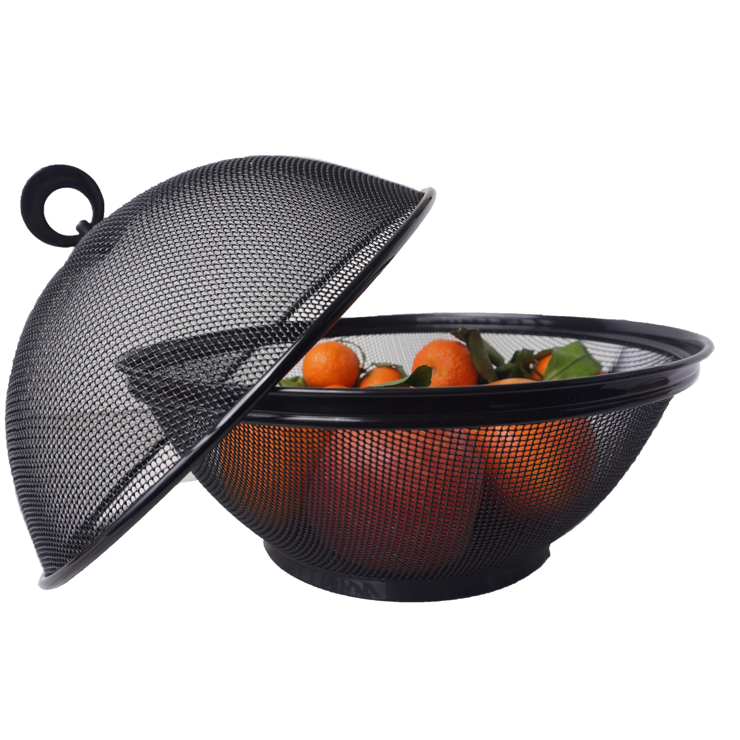 Lot de 2 Paniers à Fruits avec Couvercle - Corbeille à Fruits Anti Moucherons en Métal Maille - Panier de Rangement Ventilé pour Cuisine, Comptoir, Fruits et Légumes (Noir)