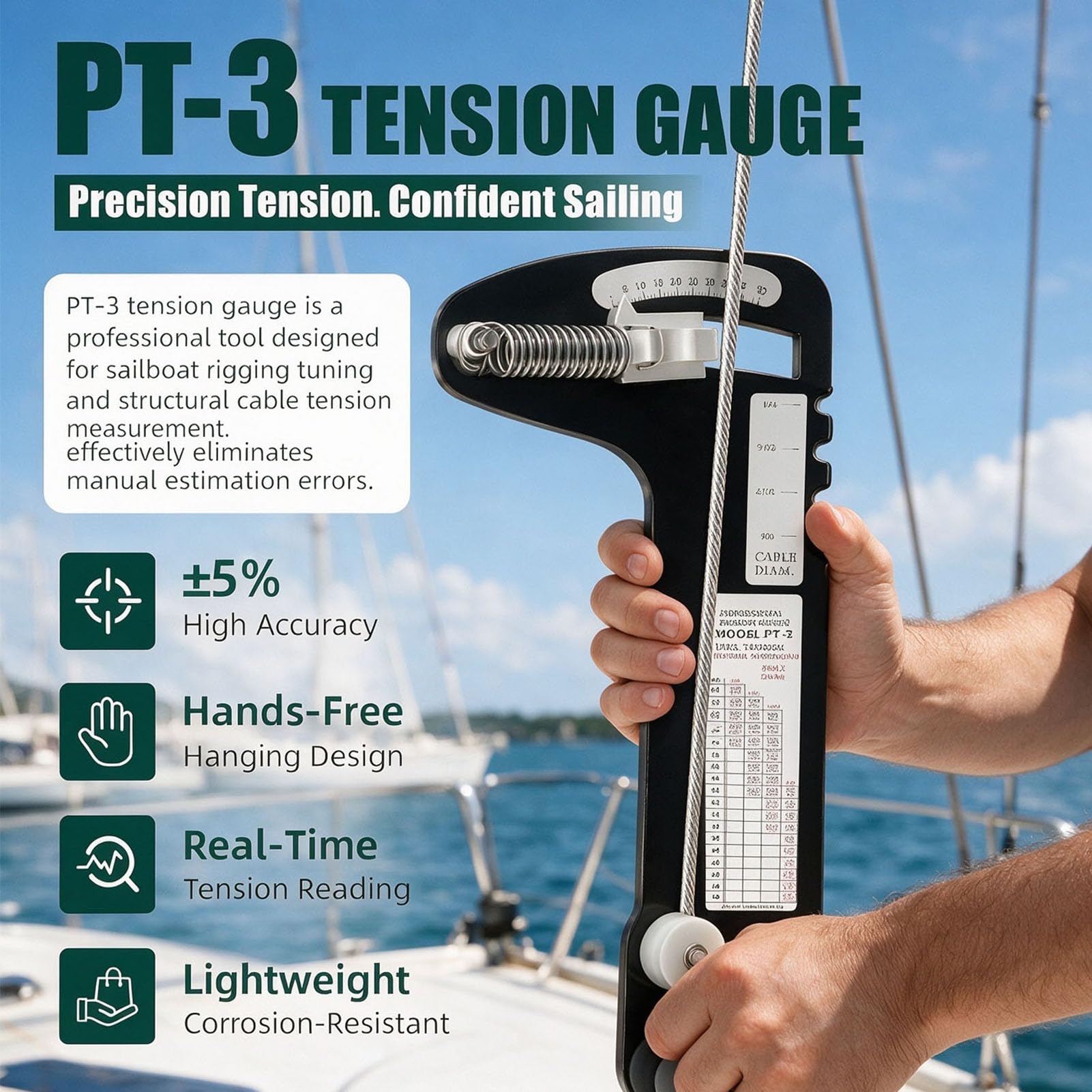 Jauge de Tension de Gréement de Voilier PT-3, capacité de 4 500 Lb