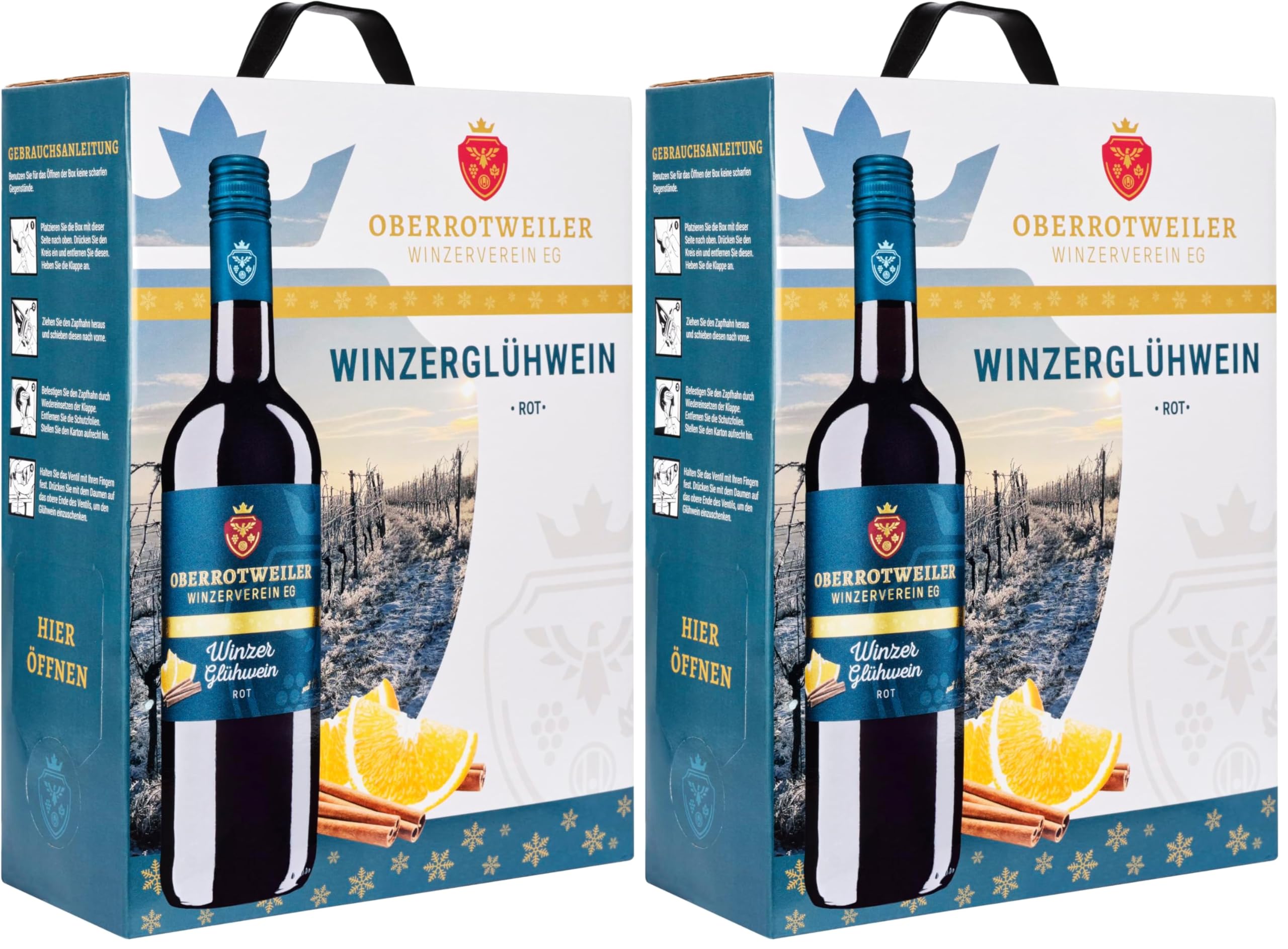 Oberrotweiler Wein-Box Glühwein 3 Liter - Winzerglühwein aus Rotwein Cuvée (12% vol.) mit fruchtig würziger Note & weihnachtlichen Gewürzen (1 x 3,0 l Bag-in-Box) (Packung mit 2)