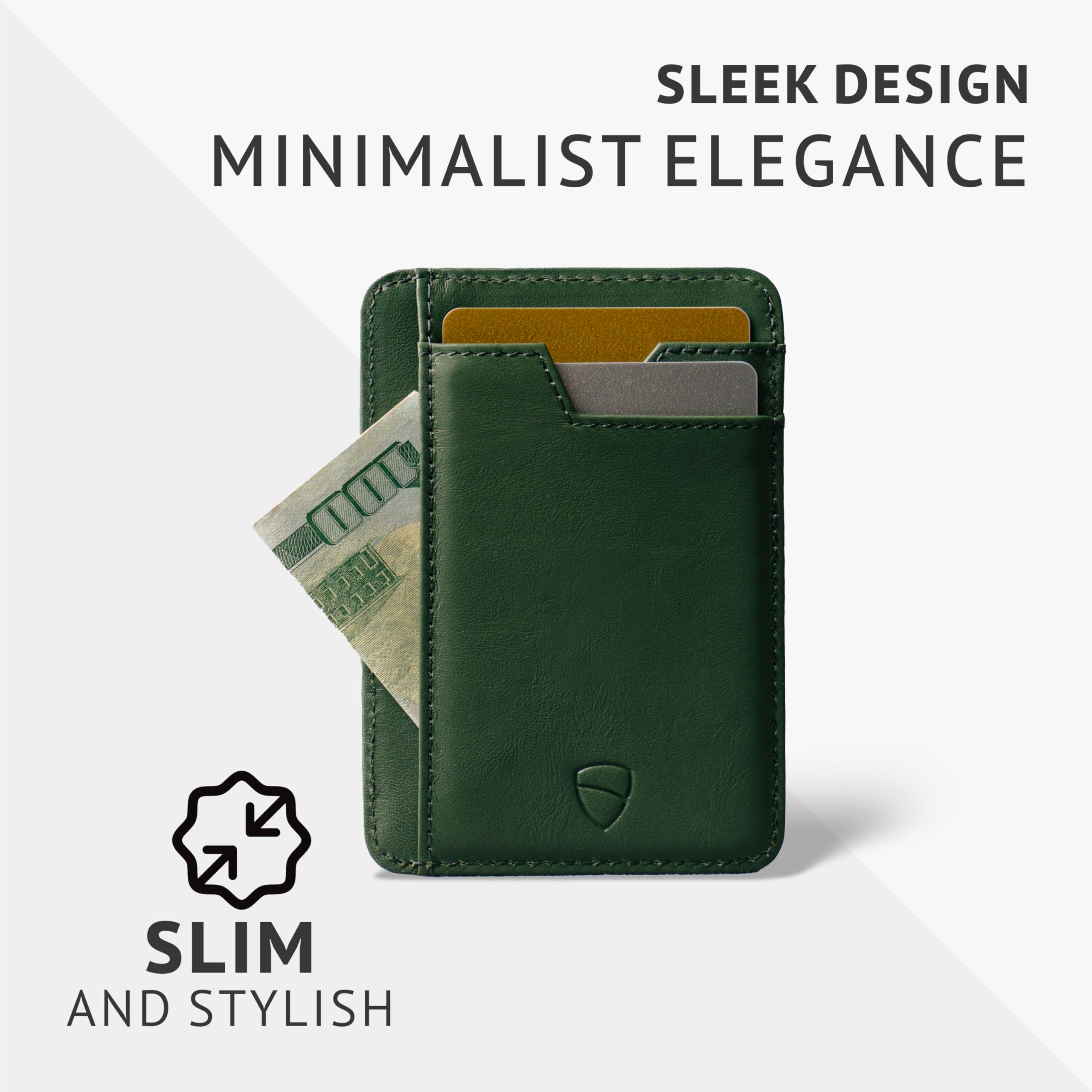 Vaultskin Slim RFID Wallet for Men - Leather Front Pocket Minimalist Card Holder Wallet with ID Window & Gift Box (Hunter Green, Brixton)