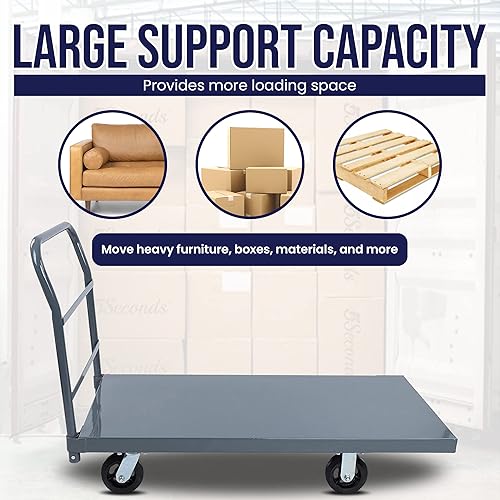 Miniatura 10 de Carro de plataforma plana industrial, carrito de plataforma resistente, 48 x 24 pulgadas, carrito de mano con placa de diamante súper resistente,