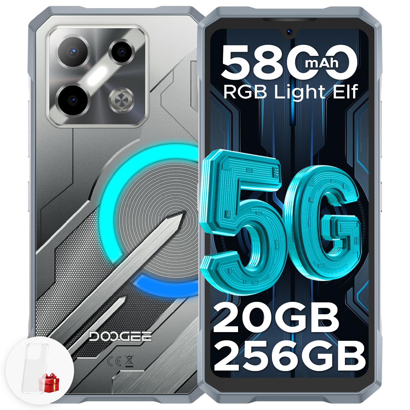 DOOGEE Blade GT Play Rugged Smartphone 5G, 6,72" 120Hz 20GB + 256GB/TF 2TB Smartphone, Dimensity 7025 Ultra-sottile Telefono Indistruttibile, Effetto luce LED Celluare Antiurto,50MP/IP68/OTG/Face ID