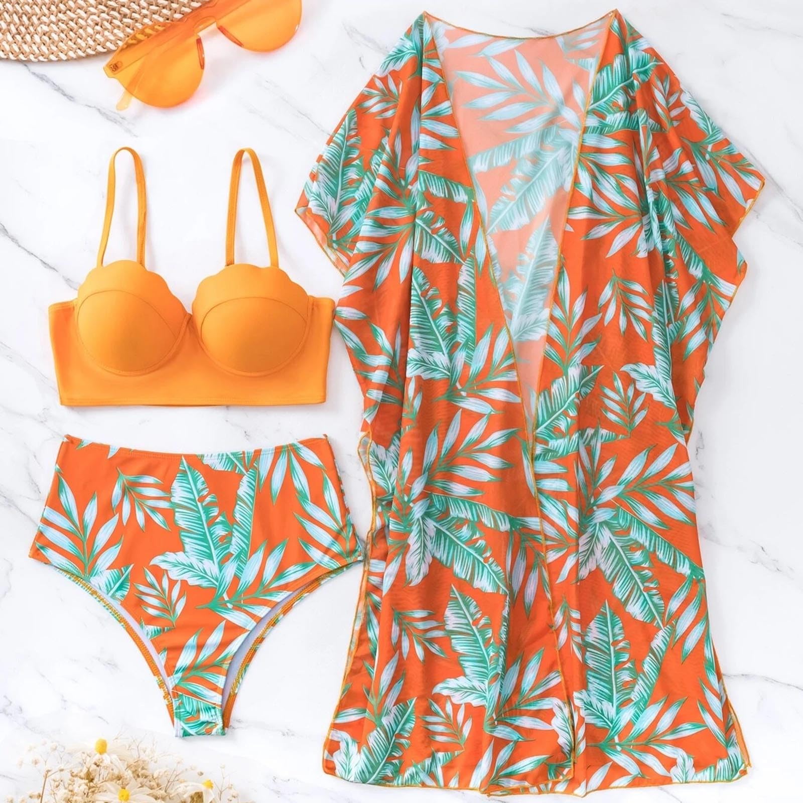 Ensemble Tankini 3 Pièces avec Haut à Manches Longues Haute et Push Up Maillot de Bain Élégant pour Femmes Tenue Plage Moderne 2024