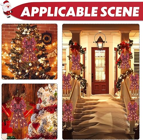 Miniatura 25 de Hying Lazos LED grandes de Navidad para corona, lazo de corona de Navidad con luces LED, lazos para decoración de árbol de vacaciones de invierno