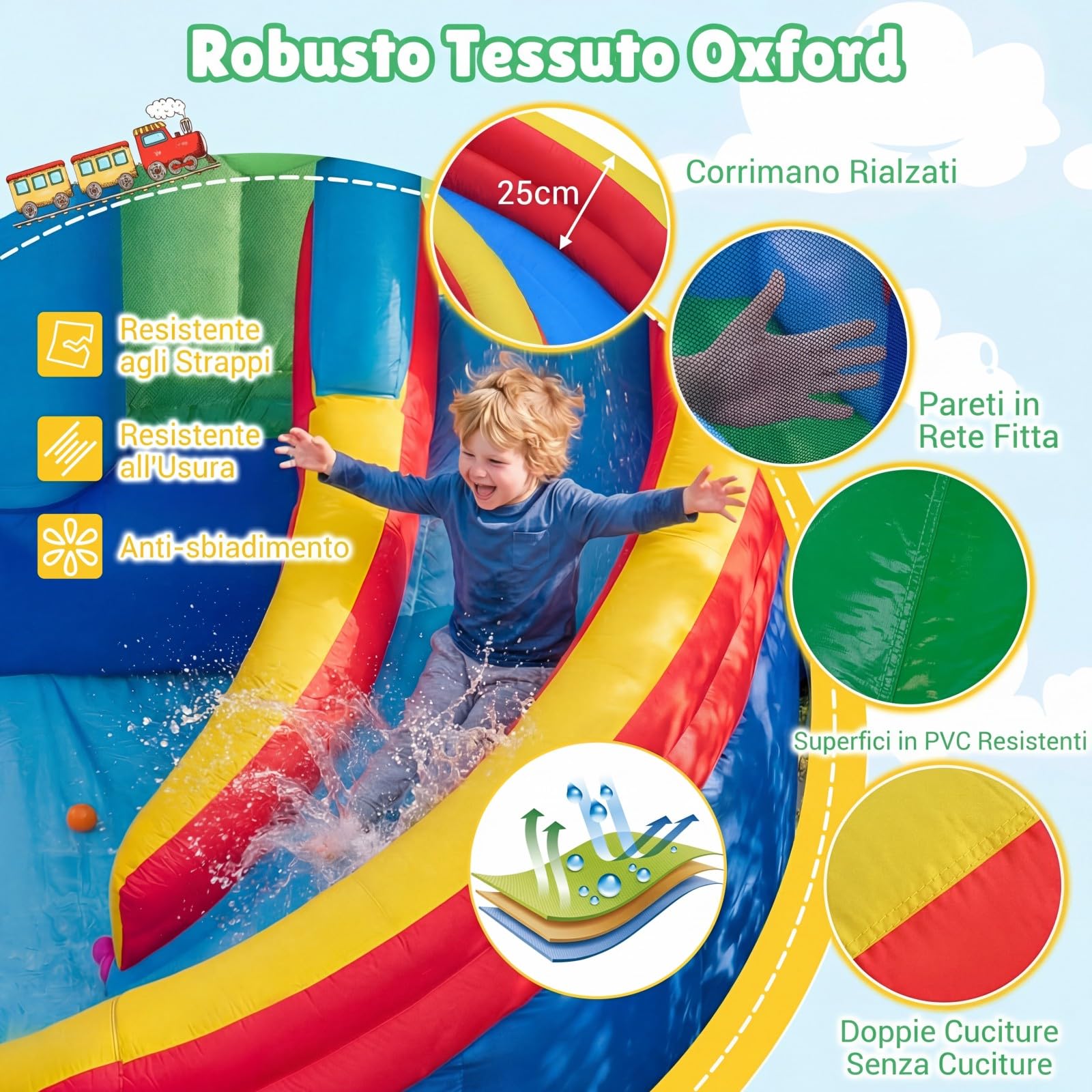 COSTWAY Castello Gonfiabile per Bambini, Casa Gonfiabile con Piscina, Cannone d'Acqua, Gioco con Anelli, Gioco a Bersaglio e Parete d'Arrampicata, Parco Acquatico da 3-12 Anni per Esterno