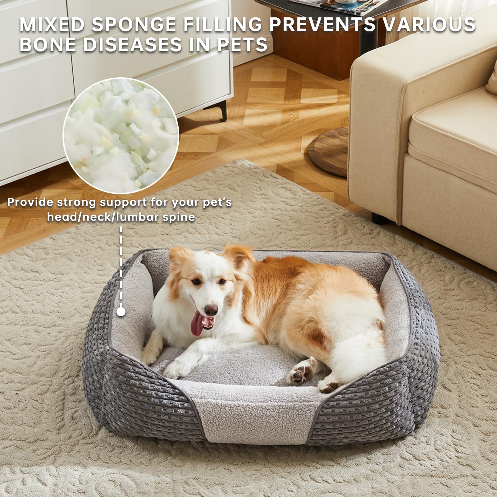 Heymamba Zipper Detachable Dogs Bed Medium Mixed Filled with 1.3Kg Particle Memory Sponge&Cotton - Image 2