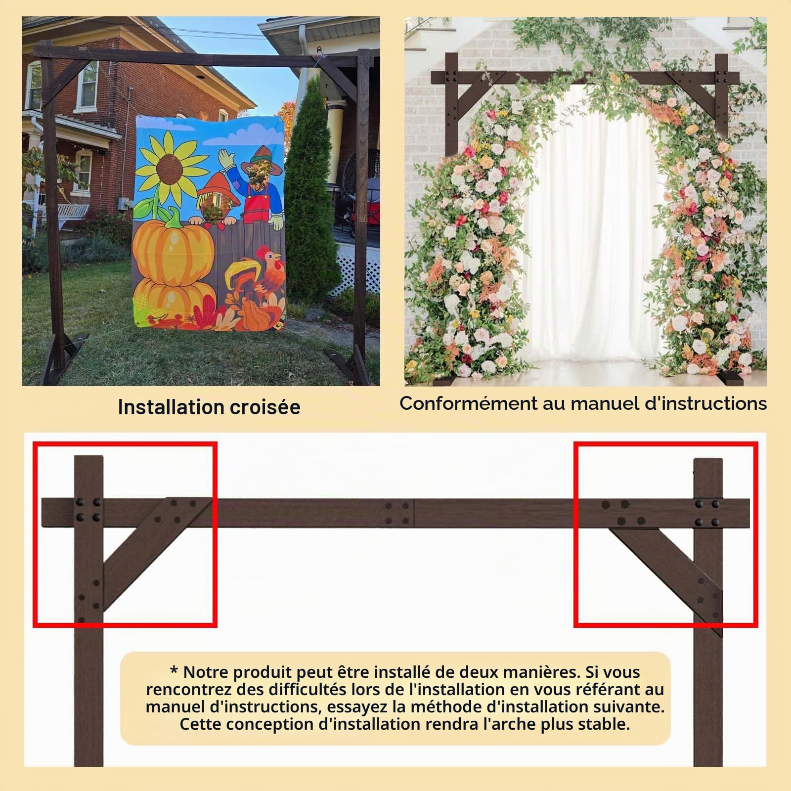PlusFive Arche de Mariage en Bois 2.28M, Arche de Jardin, Arche de Mariage en Tulle, Décoration Intérieure, Pelouse de Jardin, Arche de Rose Plante Grimpante, Décoration Cadre Fond Tulle Mousseline
