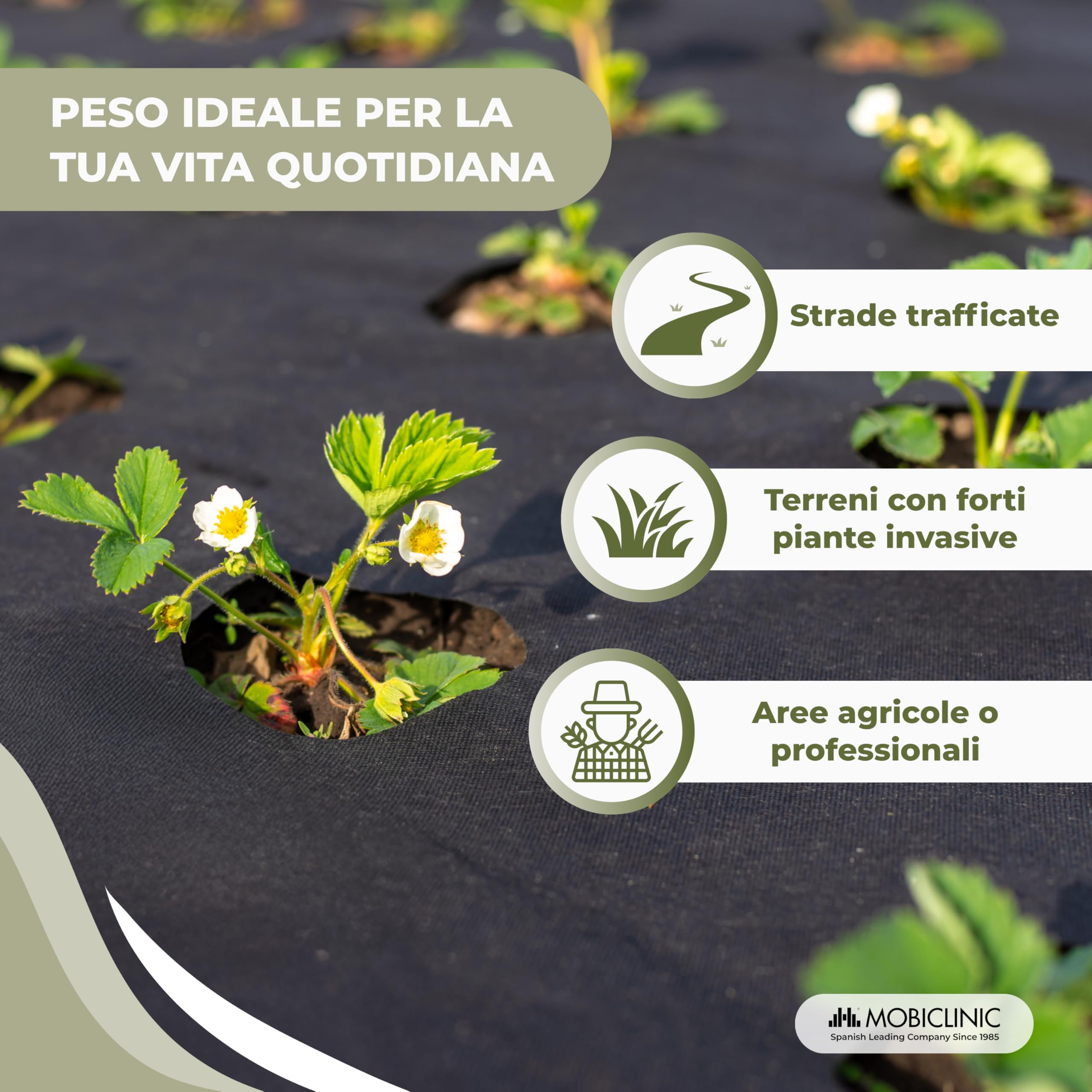 Mobiclinic®, Telo Pacciamatura, Geotessile, 150 g/m² Alta Grammatura, 1x50 m, Resistente ai Raggi UV e agli Strappi, Rete Anti-Erbacce, Permeabile all'Acqua, Traspirante, Giardino e Serra, HerbStop