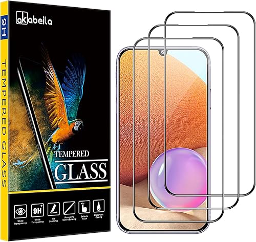 Paquete de 3 protectores de pantalla para Samsung Galaxy A32 4G Premium HD Película de vidrio templado dureza 9H, compatible con fundas, fácil