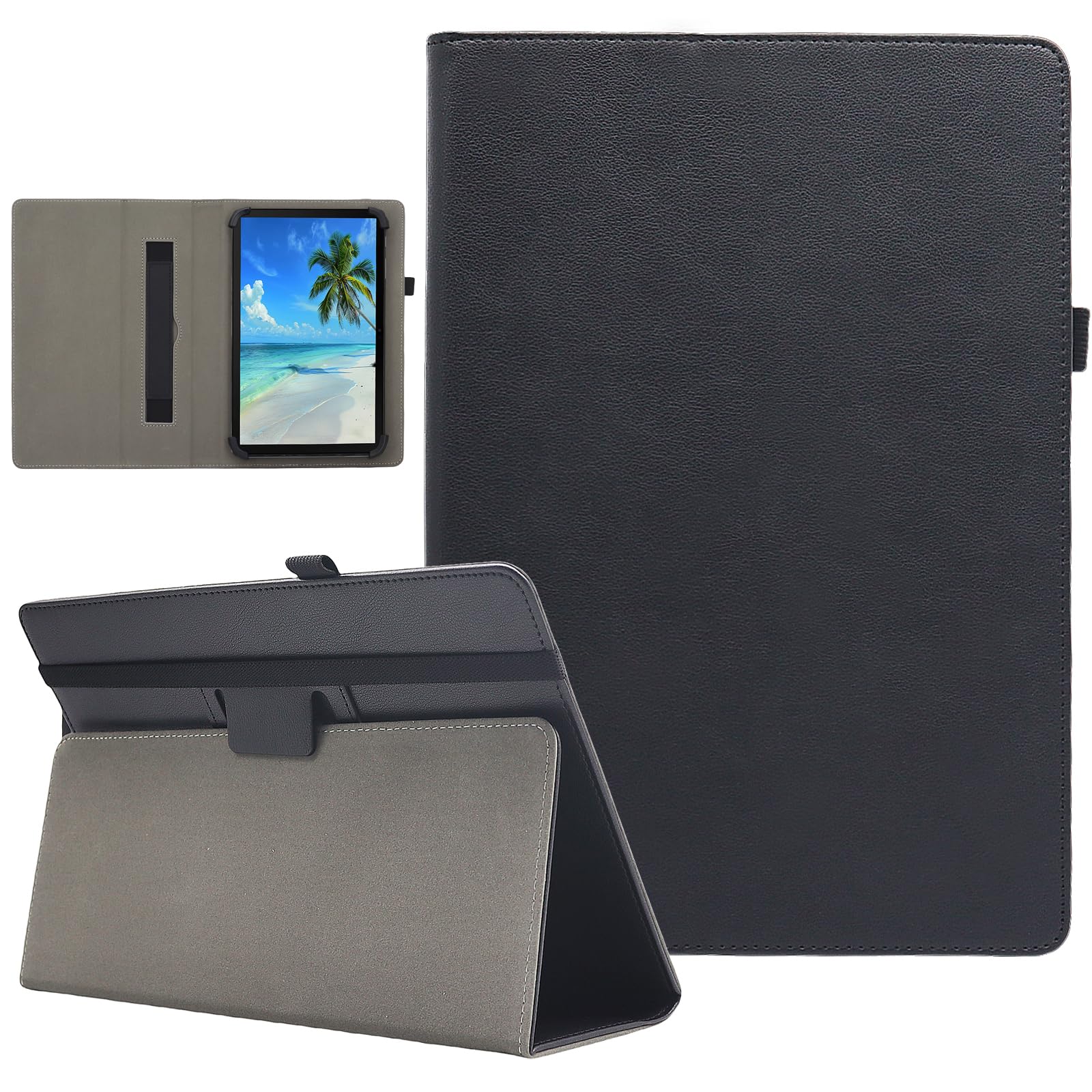 Universal 8 9 Inch Android Tablet Case, Dluggs Slim Folding Stand Folio Leather Case Cover for 8.0-9.0 Inch Tablet with Hand Strap, Black