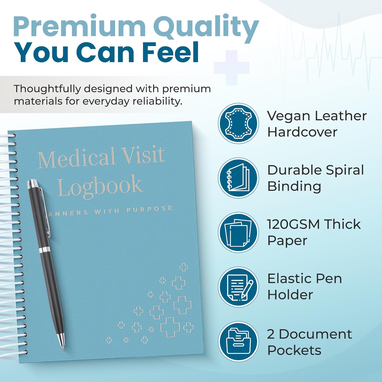 Planners With Purpose A5 Medical Visit Logbook - Compact Spiral Bound Medical Planner & Health Journal for Chronic Illness, Doctor Appointments, Symptom Tracking, Medications & Medical History Organizer Notebook Pocket Folder