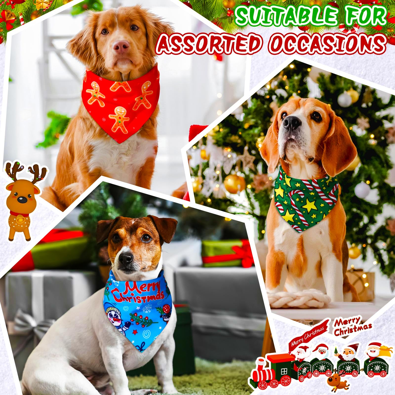 Bandane di Natale per cani alla rinfusa, bandane regolabili con Babbo Natale, pupazzo di pan di zenzero, cervo, sciarpa triangolare, costume da festa per animali