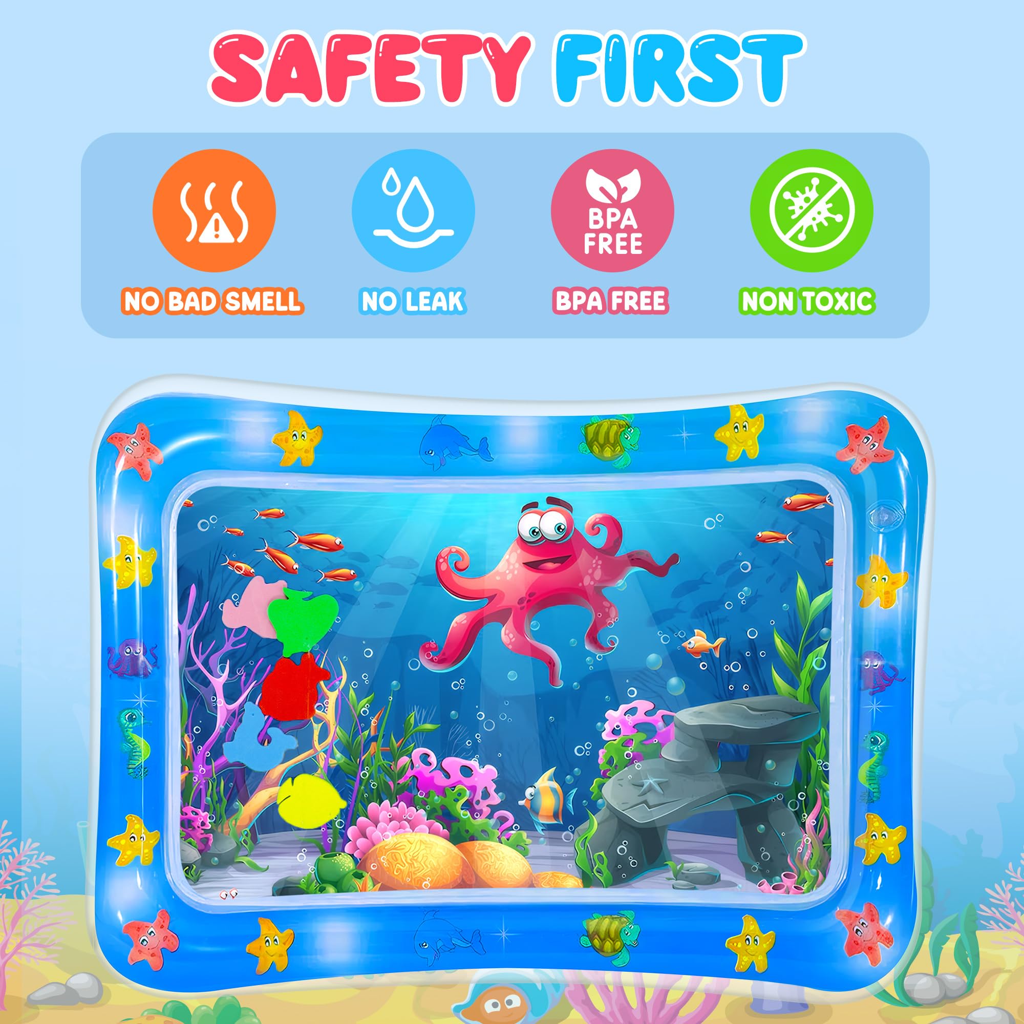 Tummy Time Mat Inflatable Water Mat Water Play Mat Sensory Toy Baby Tummy Time Mats Infant Toys for Newborn Girls Boys 3-24 Months Play Mats for Toddlers (50×69cm (Octopus)) - Image 4