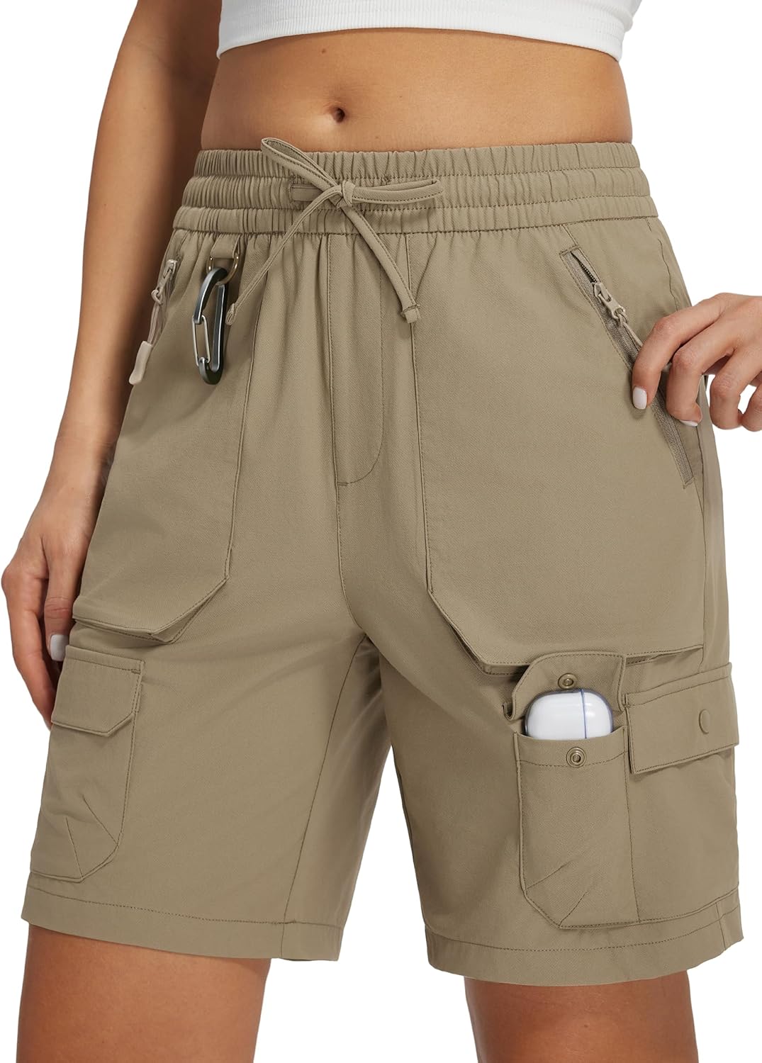 Libin Women’s Hiking Long Shorts 7″ Quick Dry Cargo Zipper Pockets Water Resistant Bermuda Shorts UPF 50+