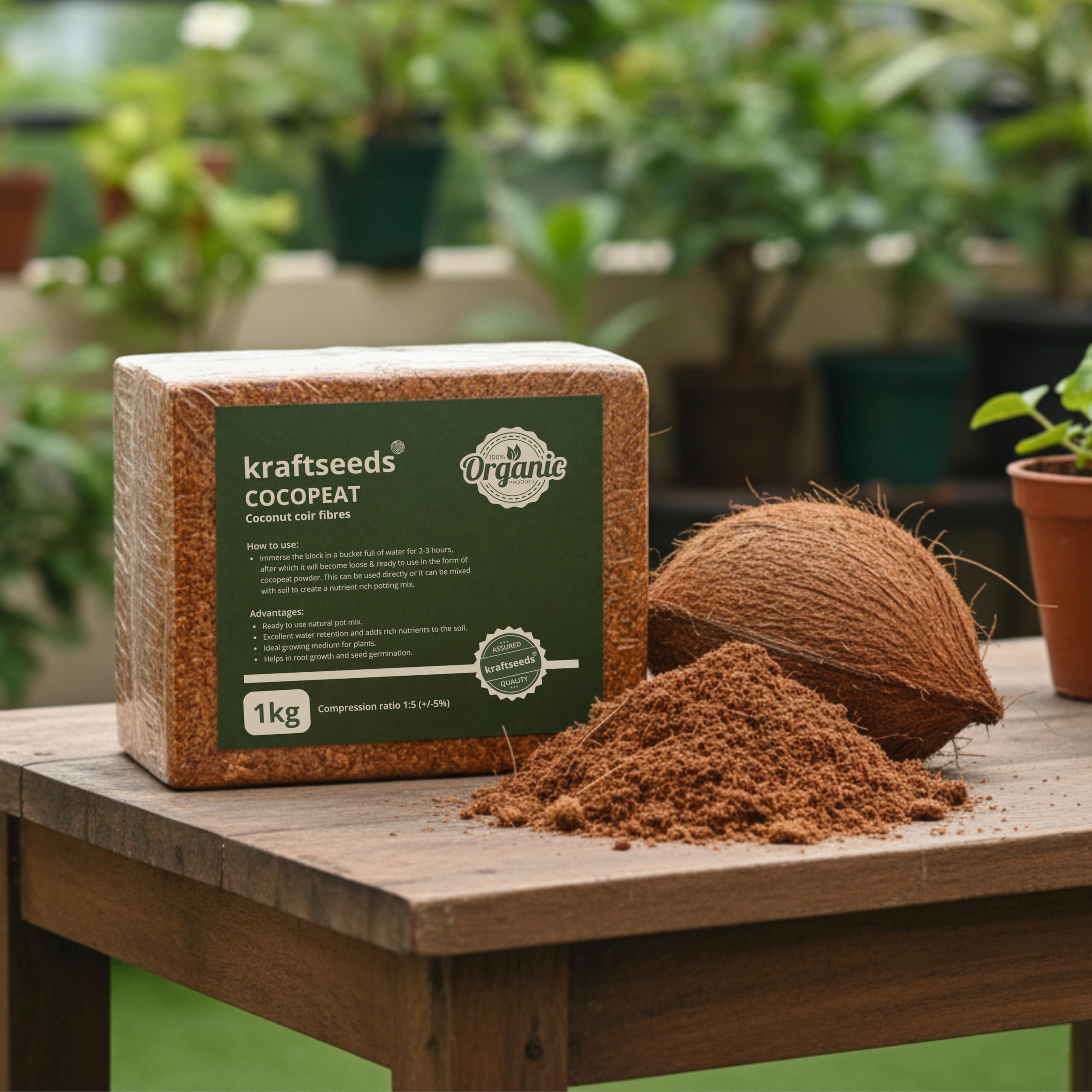 Kraft Seeds Cocopeat - 5kg Block for Gardening -10 Kraft Seeds Cocopeat - 5kg Block for Gardening -10
