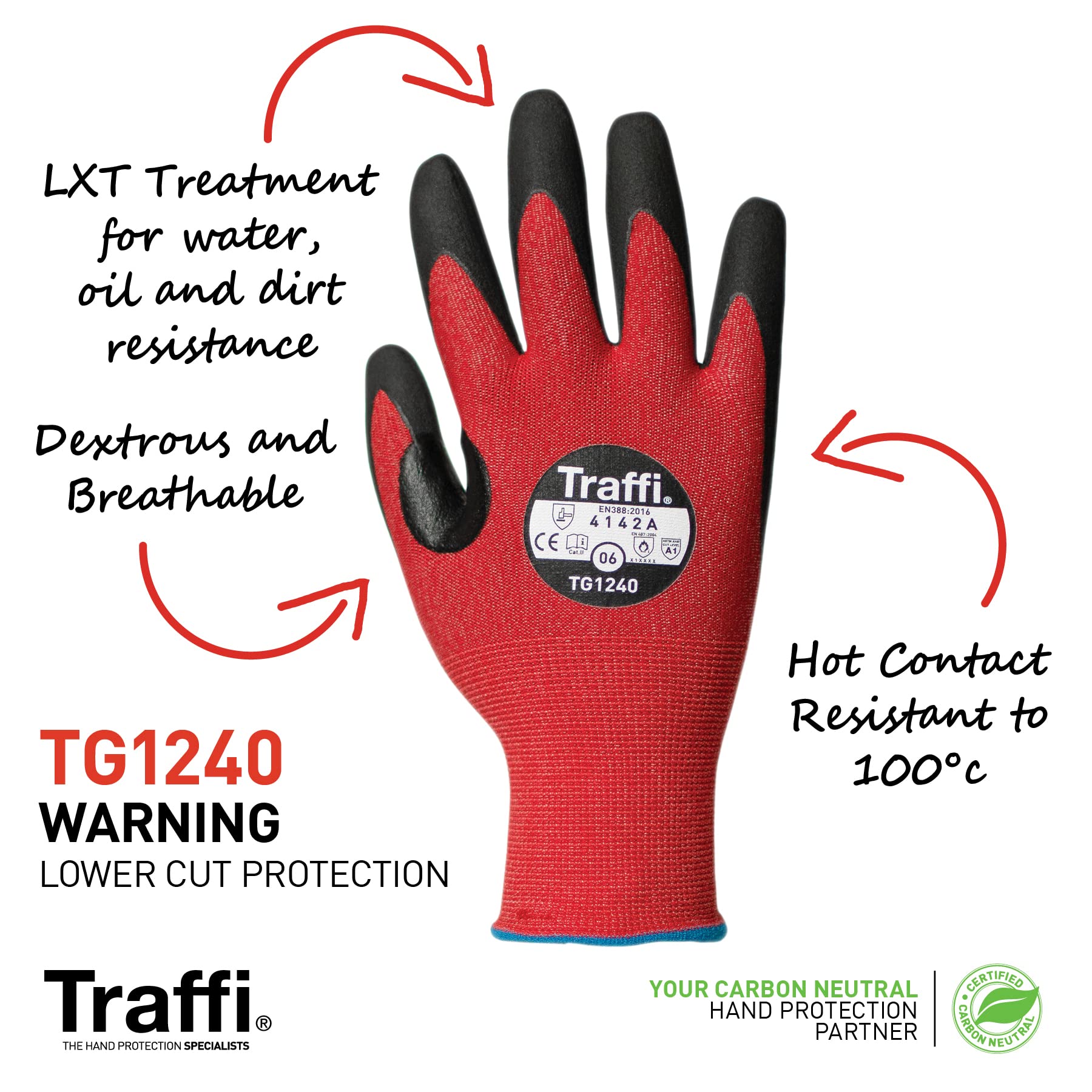 Traffi TG1240- Microdex Nitrile LXT Safety Glove - Cut Level A Work Glove - Carbon Neutral - 1 Pair of Size 10 - Image 3