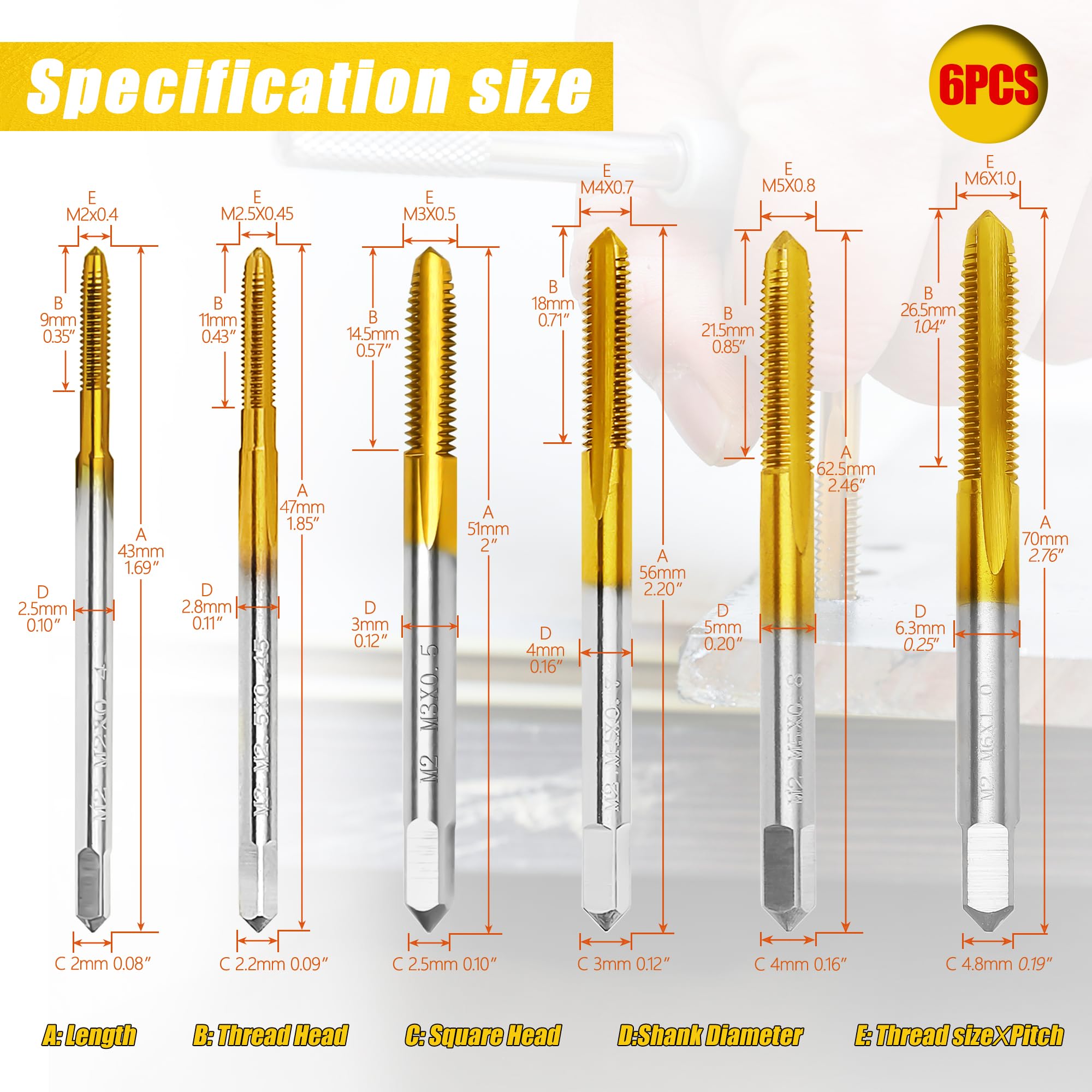 Metric Tap Set - M2 to M6 Thread Taps with Wrench -2