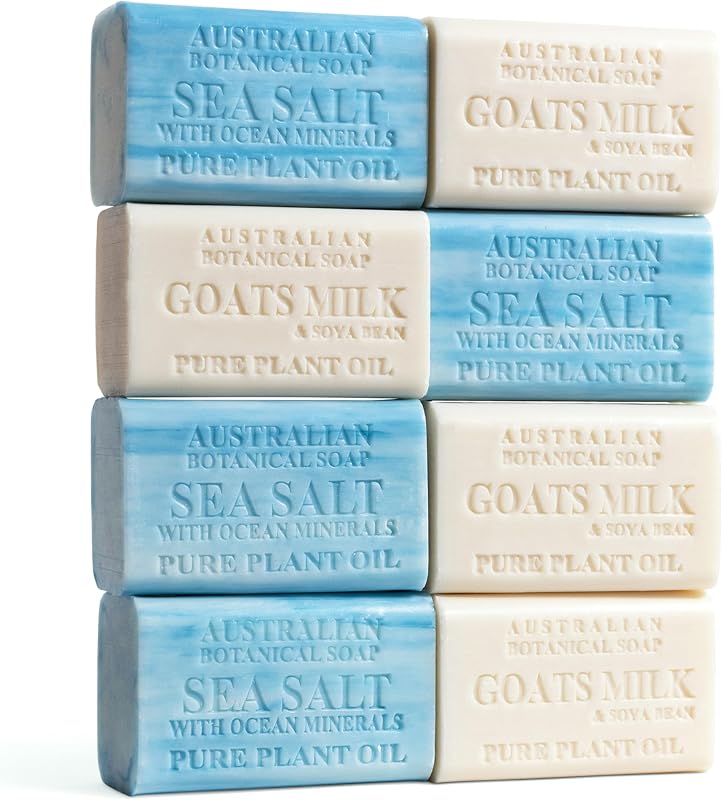 Men's Body & Beard Bar Duo Pack – Goats Milk & Sea Salt with Ocean Minerals, Triple Milled 6.6 oz Bars, 8 Pack - 4 Bars of Each
