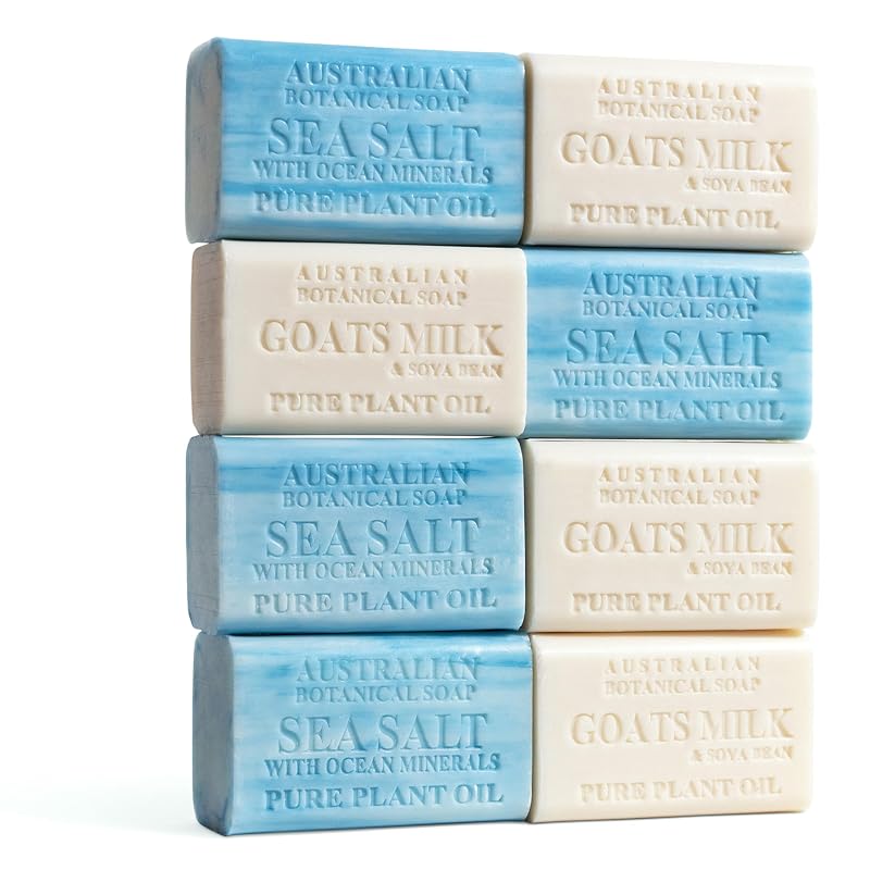 Australian Botanical Soap Sabonete em Barra para Corpo e Barba com Leite de Cabra e Sal Marinho, 8 Unidades