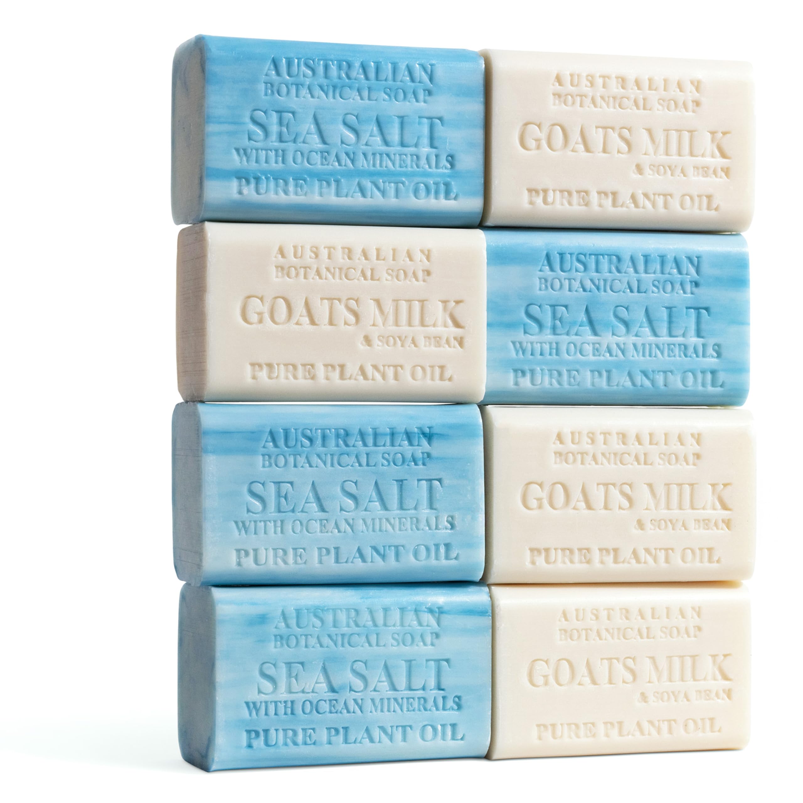 Australian Botanical Men's Soap Bars, Duo Pack Luxury Body and Beard Bars, Sea Salt and Goats Milk Soap, Gift for Men, 6.6 oz. 4 Bars of Each, 8 Pack