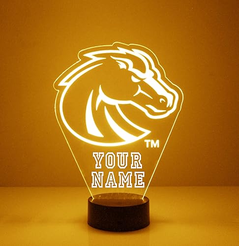 Espejo Magic Gifts - Lámpara de luz nocturna personalizada con letrero LED de la Universidad Estatal de Boise (BSU) Buster Bronco Mascot con control