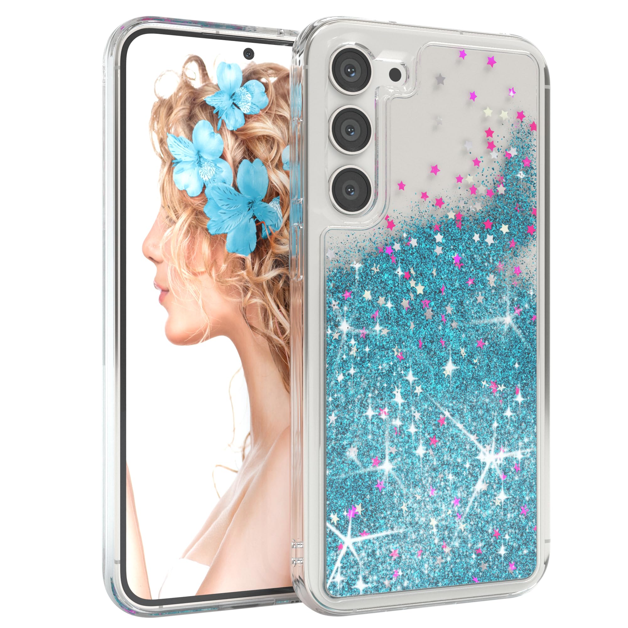 EAZY CASE Schutzhülle für Galaxy S23 Plus – Schimmerndes Liquid-Glitter Back Cover