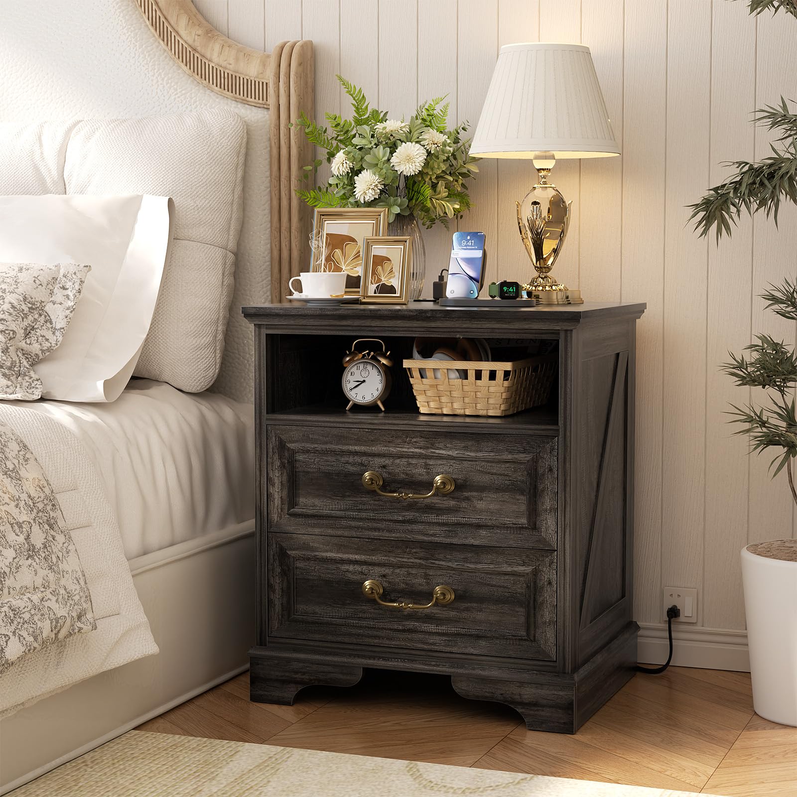 Photo 1 of (missing sold as missing parts*) Unikito Farmhouse 24" Nightstand with Charging Station, Antique White