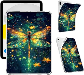 Clear Case for Samsung Galaxy Tab A9 8.7-Inch 2023, Support S Pen Charging Soft TPU Printed Design Protective Cover, Slim Shockproof Scratch-Resistant Transparent Shell, Green Dragonfly