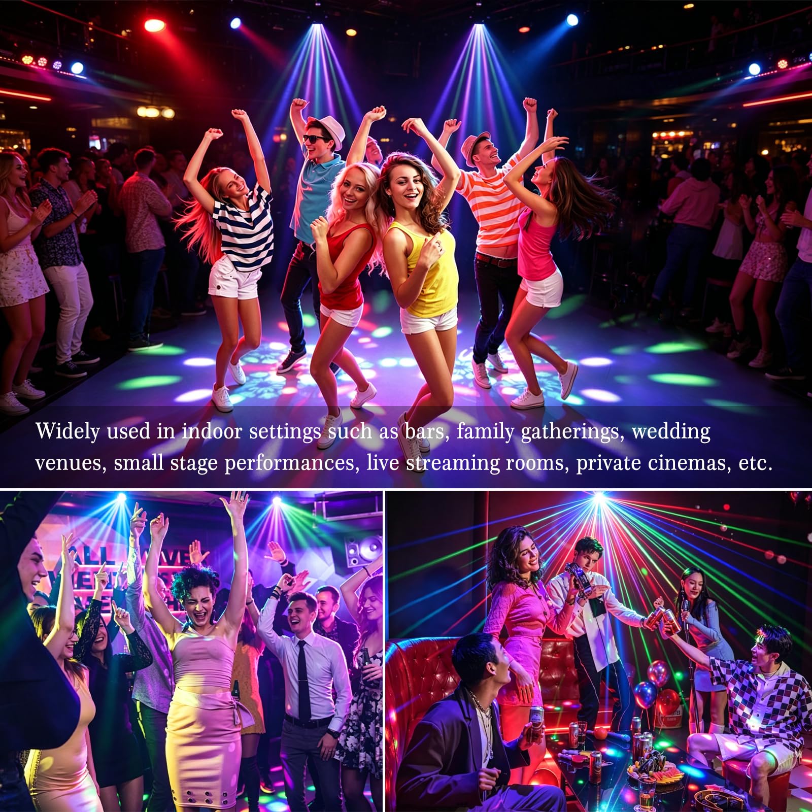 2 luces LED para escenarios, cabeza móvil, haz de patrón 4 en 1, sonido DMX512 activado, luces estroboscópicas RGB para fiestas, bares, karaokes, clubes, bodas