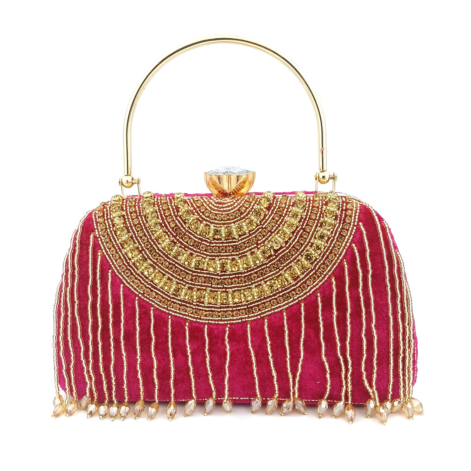 ZAIB Handcrafted Pearl & Stone Pendant Bridal Clutch | Velvet Fabric Clutch for Women | Wedding, Engagement, & Festive Evening Bag