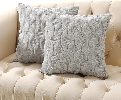 Volcanics - Paquete de 2 fundas decorativas para cojín cuadrado de 20 x 20 pulgadas de lana sintética y terciopelo super suave estilo rural y