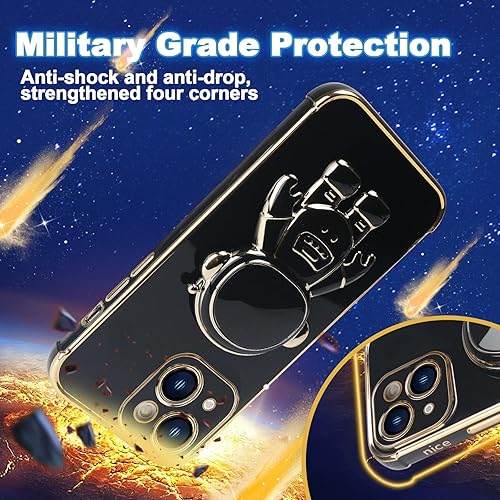 Miniatura 3 de Omio - Funda compatible con iPhone 15 con soporte oculto de astronauta, funda de lujo chapado en corazón con borde lateral, pequeño patrón de amor