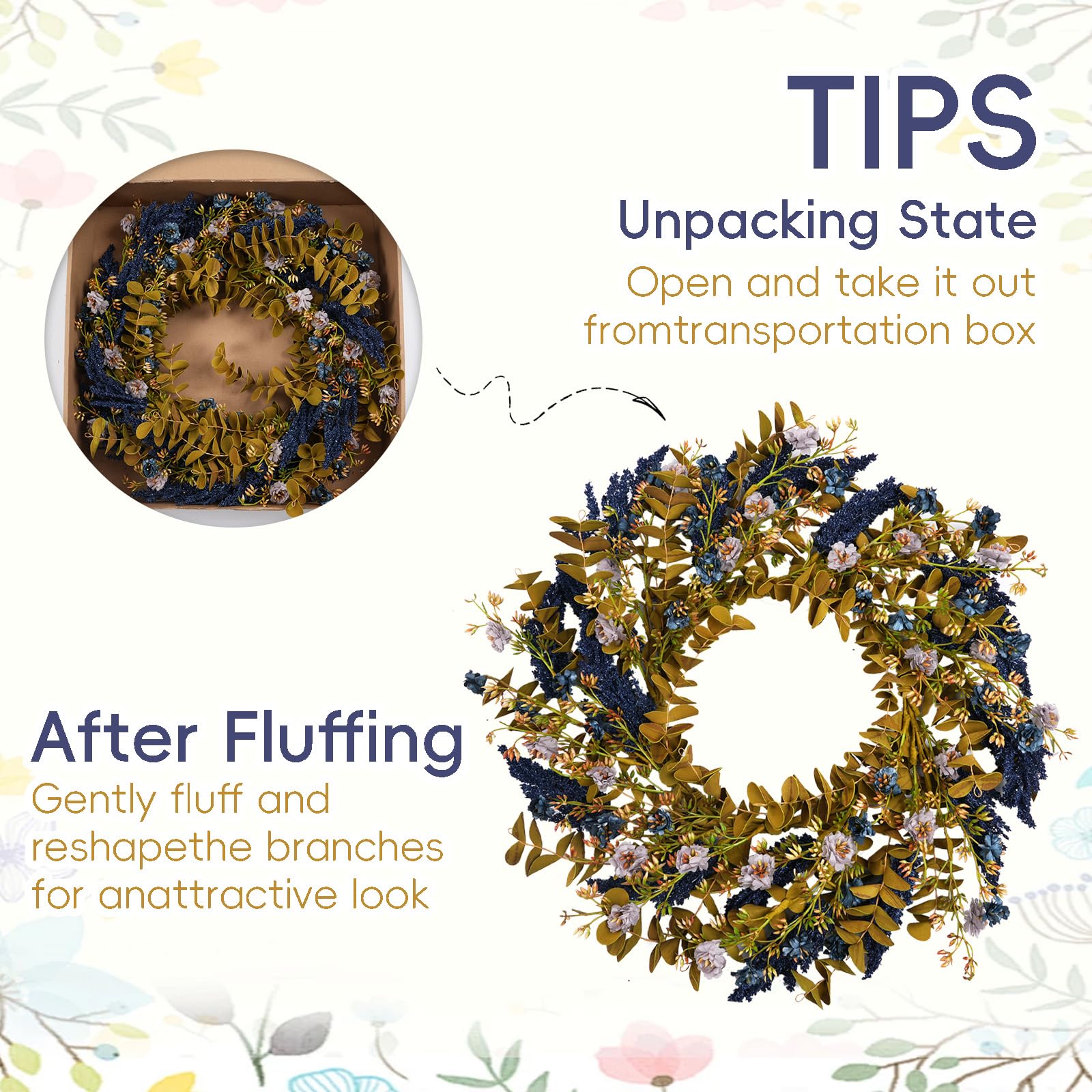 Couronne d'automne de 55,9 cm pour porte d'entrée avec buis et | Couronne de fleurs d'automne avec feuilles de buis douces au toucher pour intérieur et extérieur, couronne de fleurs sauvages