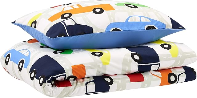 Amazon Basics Kids Duvet Cover Set, Microfiber, Cars - 100 x 135 cm + 40 x 60 cm