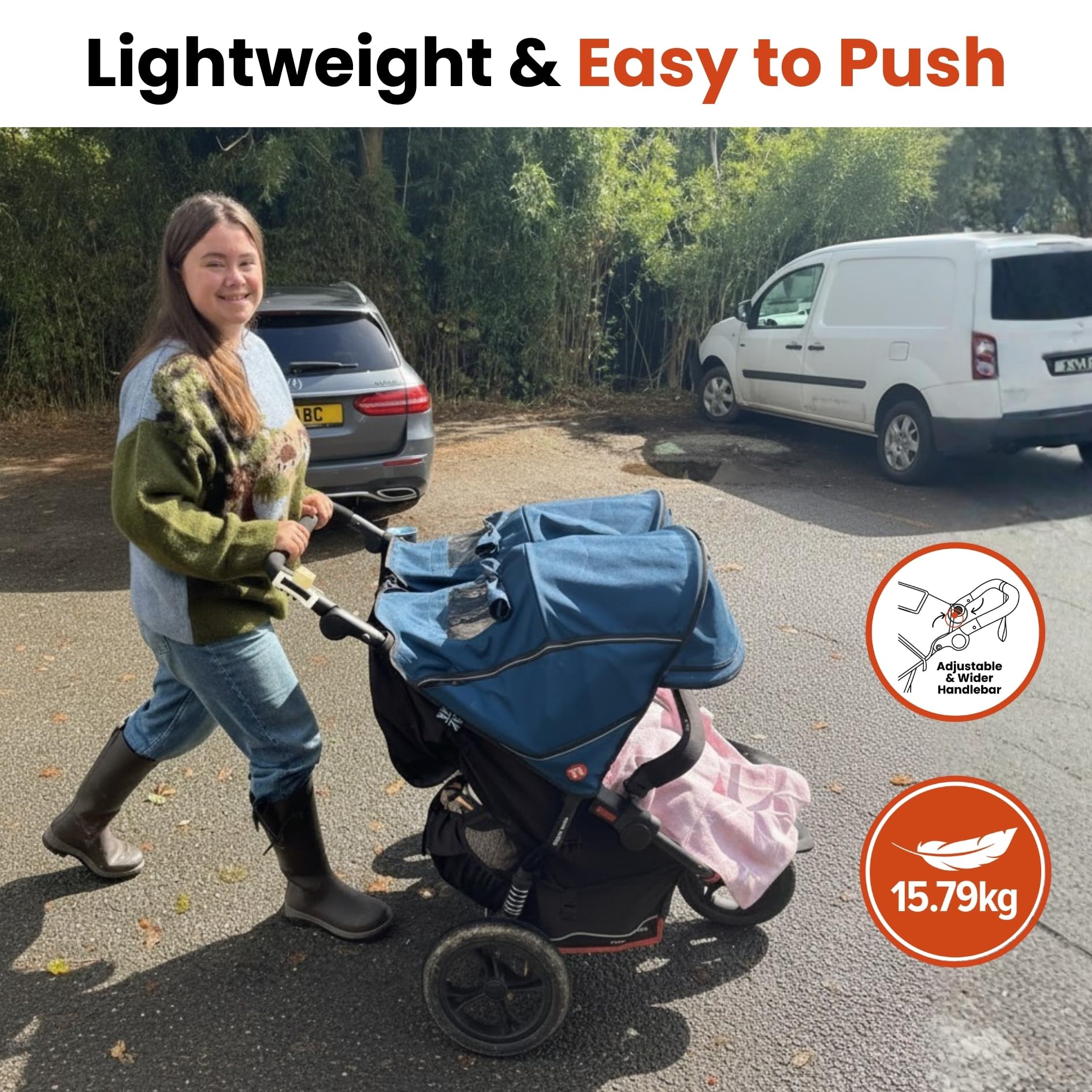 Out'n'About Nipper V6 Plus - Passeggino leggero per tutti i terreni con parapioggia, ruote da 35,6 cm, freno al manubrio e pieghevole compatto, passeggino certificato per neonati e bambini, colore
