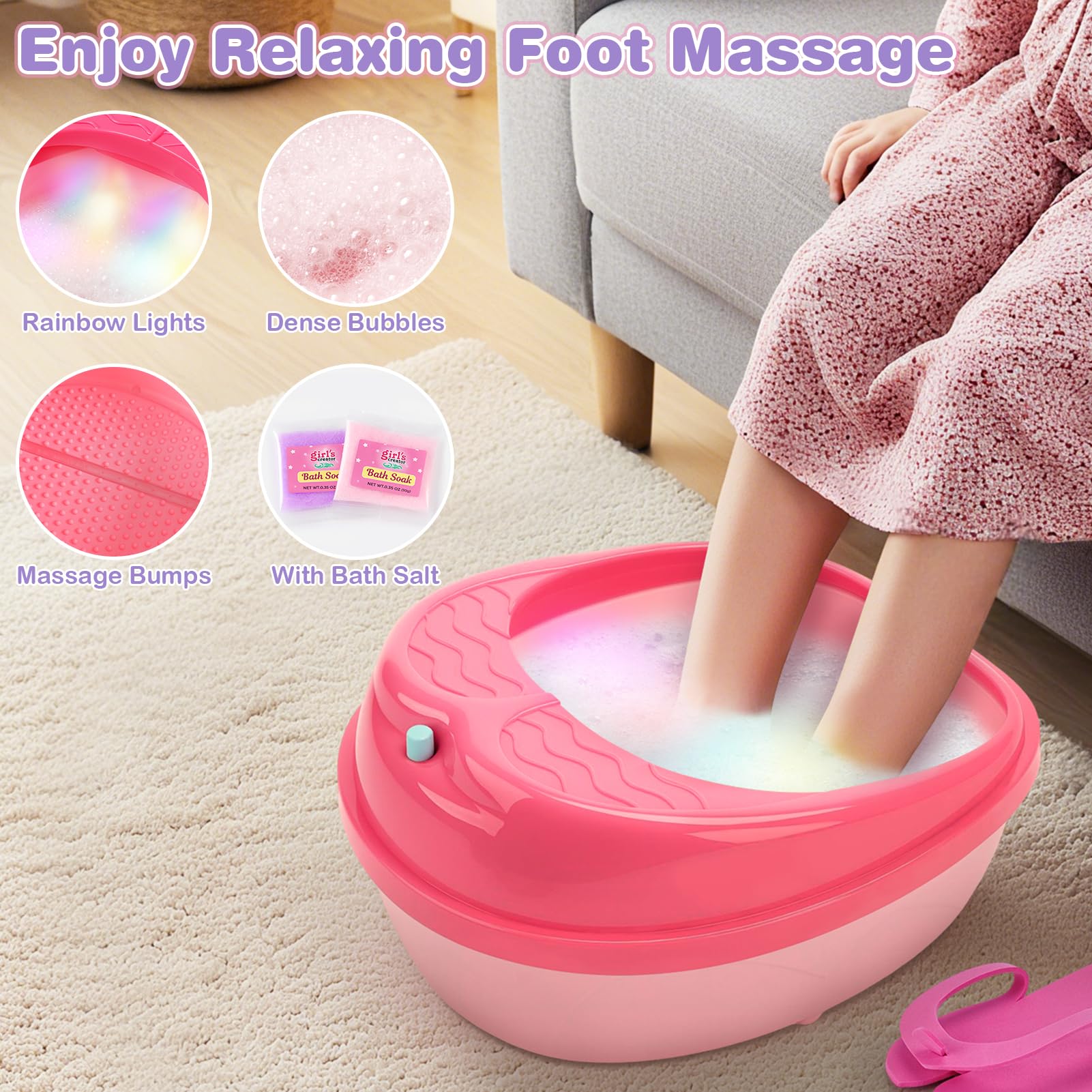 Dreamon Spa Pieds Enfants pour Filles – Spa Pédicure avec Changement de Couleur, Bain de Pieds, Séchoir à Ongles & Masque– Kit Spa Manucure & Pédicure 27 Pièces – Cadeau Relaxant pour Enfants 6-12 Ans