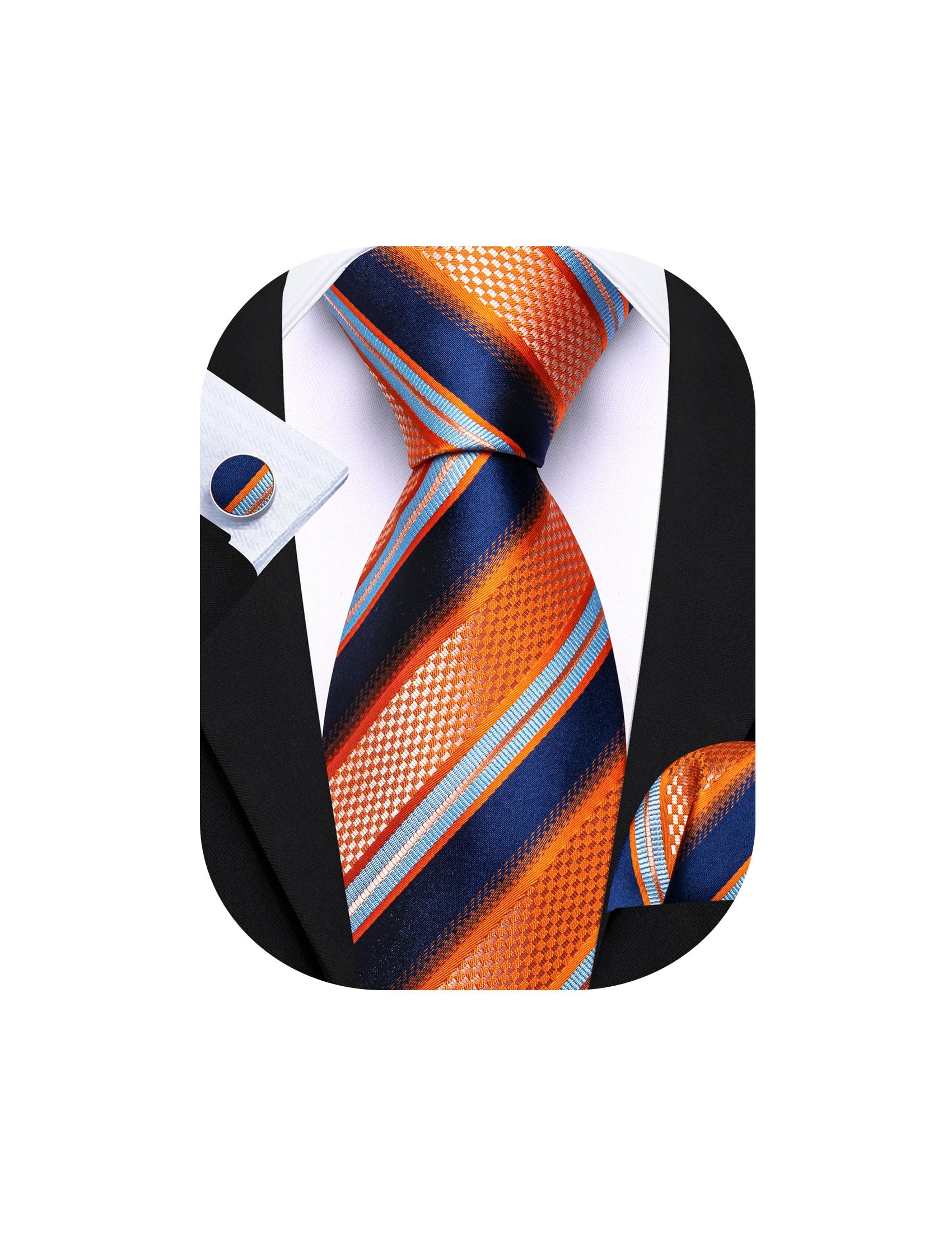 Barry.Wang Mens Tie Set Plaid Check Stripe Neckties Pocket Square Cufflinks | Woven Classic,Formal/Casual Men's Necktie,Luxury,Business,Wedding,Party,Prom,Graduation