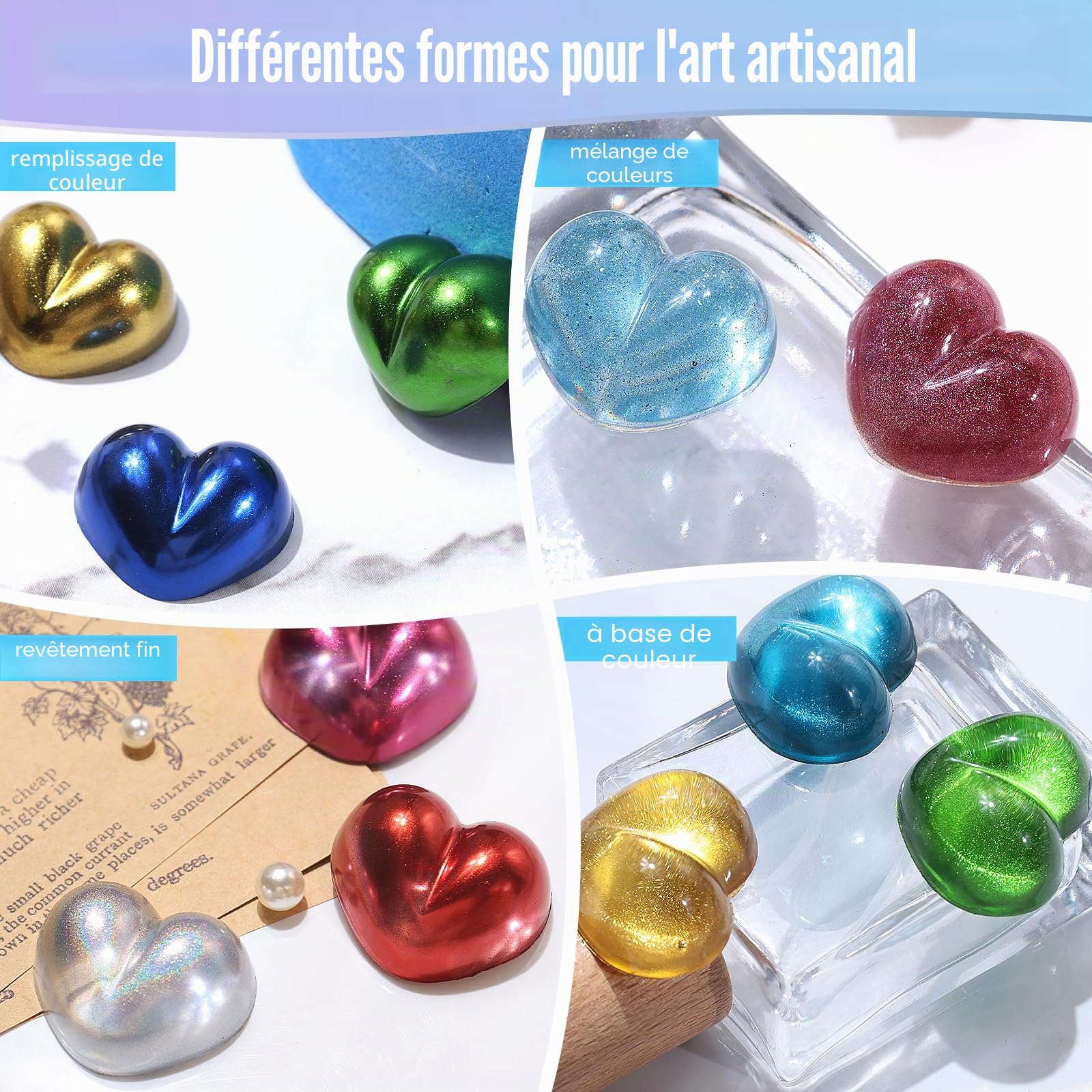 LET'S RESIN Poudre chromée, 10 couleurs métallisées effet miroir, poudre chromée pour ongles, pigment holographique pour résine époxy, slime, artisanat, peinture à l'huile